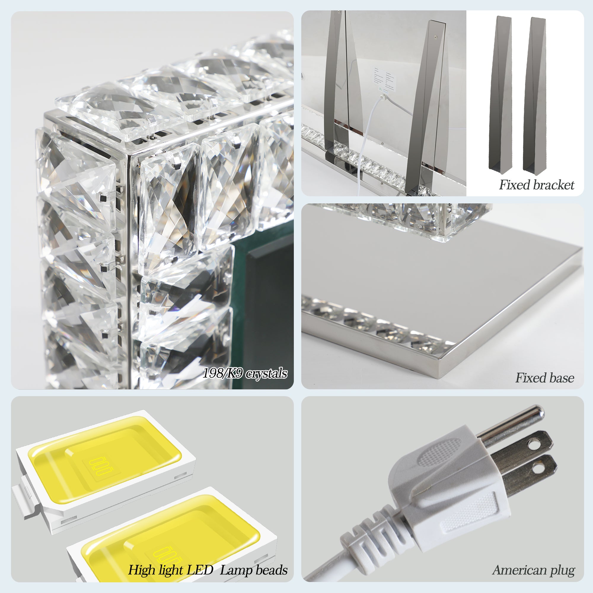 Miroir lumineux LED en cristal avec lumières à intensité variable