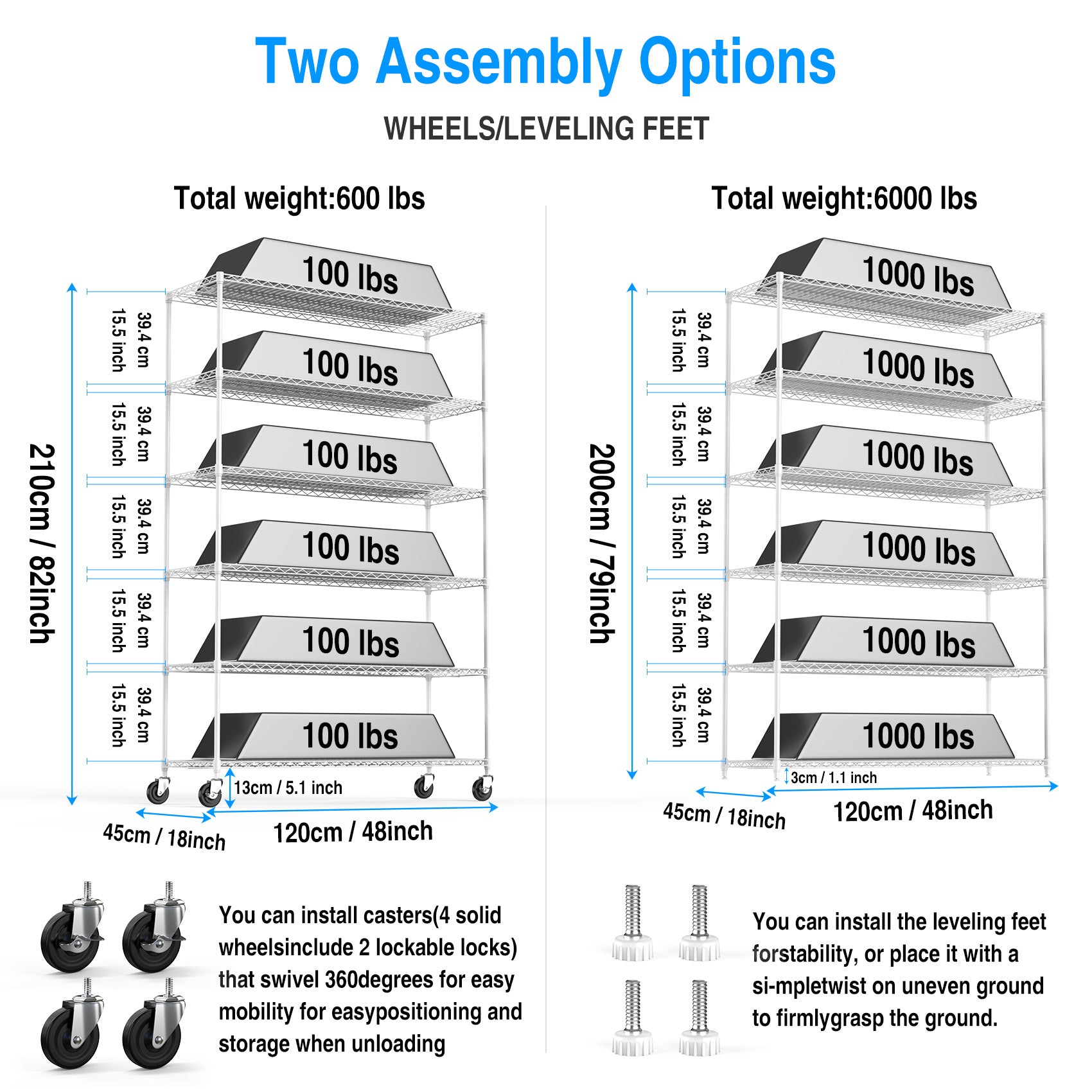 6 Tier Wire Shelving Unit 6000 LBS NSF Height Adjustable Metal Garage Storage Shelves with Wheels White