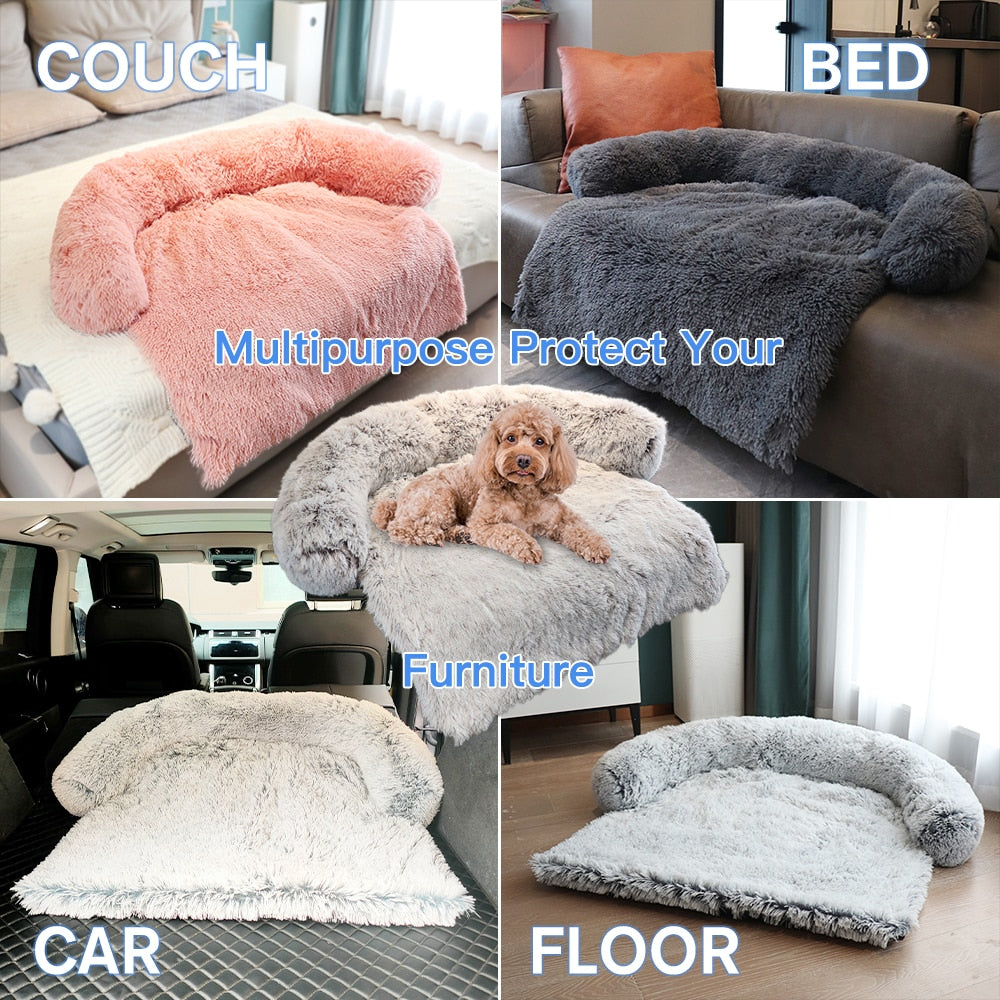 Grand canapé-lit d'hiver pour chien avec fermeture éclair, housse amovible, niche en peluche, tapis pour chat, canapé-lit pour grand chien