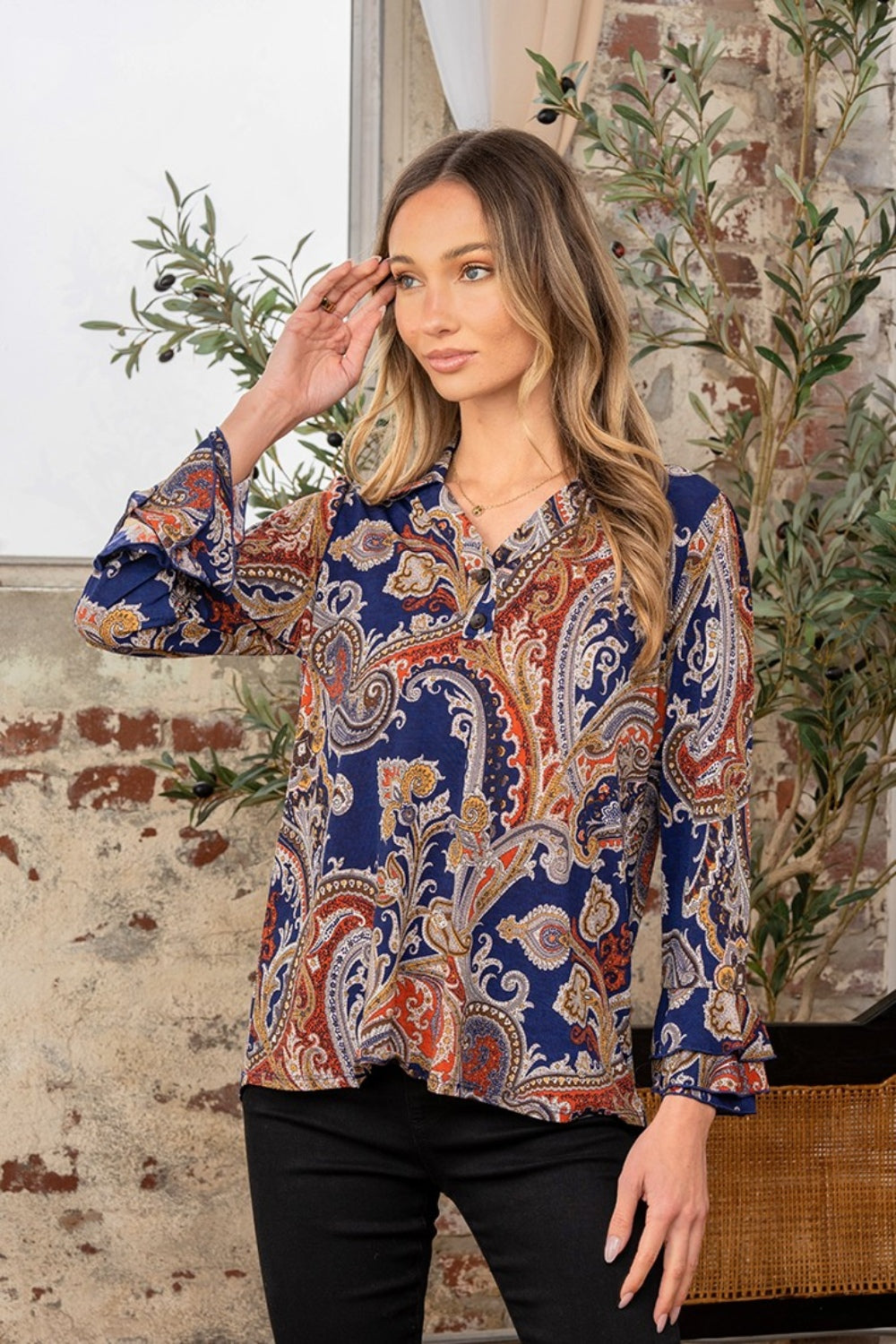 Haut à manches longues à imprimé cachemire infroissable et taille réelle Sew In Love