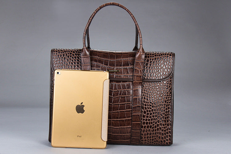 Sacoche pour ordinateur portable en cuir motif crocodile pour homme