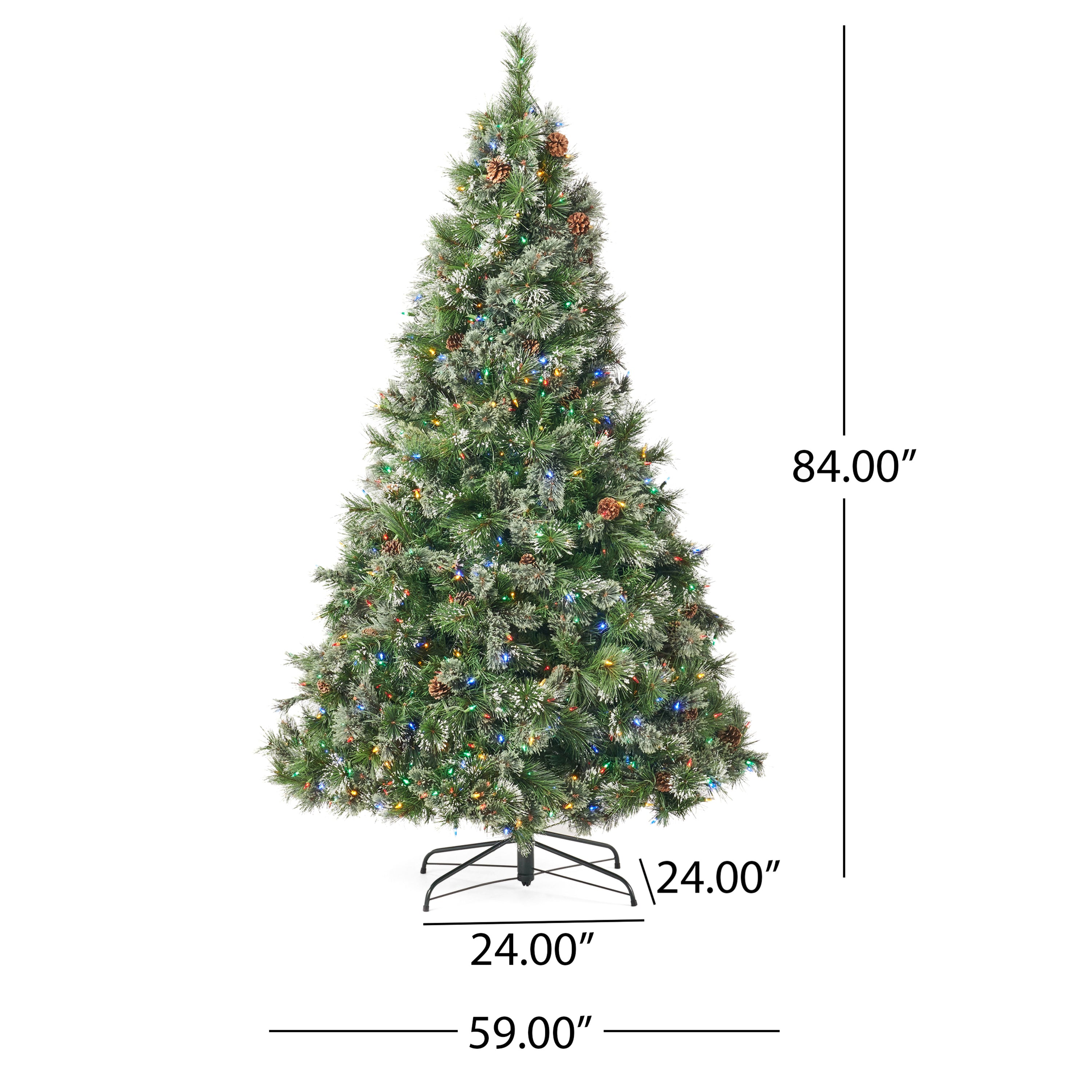 Sapin de 7 pi, mélange de cachemire et de poils de neige, avec 75 pommes de pin et 900 lumières LED - UL, 1 233 pointes, diamètre : 59