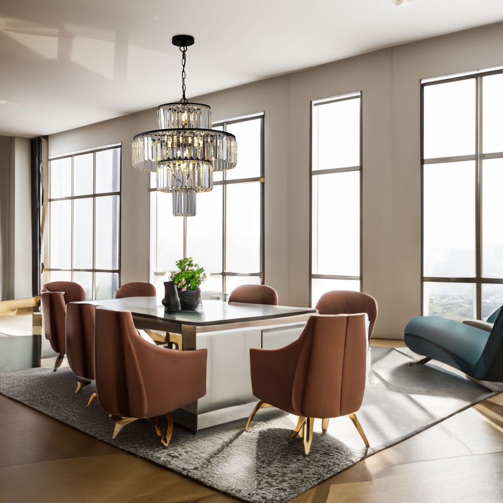 Black Luxury Crystal Chandelier Modern Chandeliers Lights Fixture Hanging Pendant Light Fixture for Dining Room Bedroom