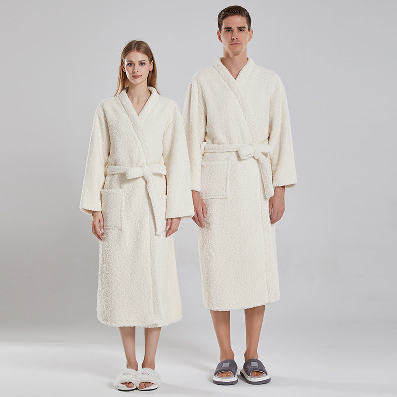 Peignoir de bain en polaire corail à manches longues pour couple, automne et hiver, avec ajout de graisse et vêtements de nuit longs yukata grande taille