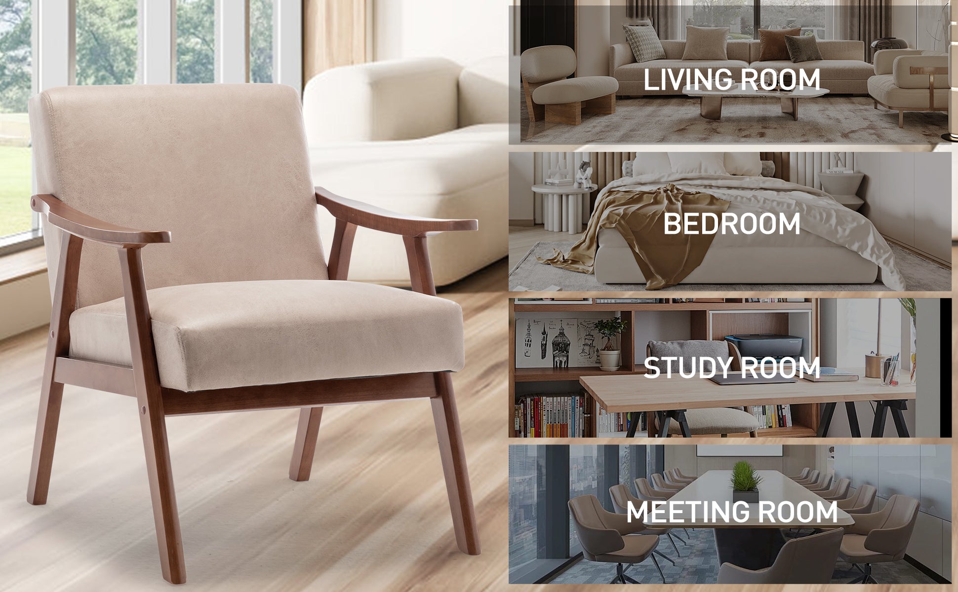 Chaise de salon à cadre en bois massif, chaise d'appoint avec dossier épais, chaise décontractée Indoo