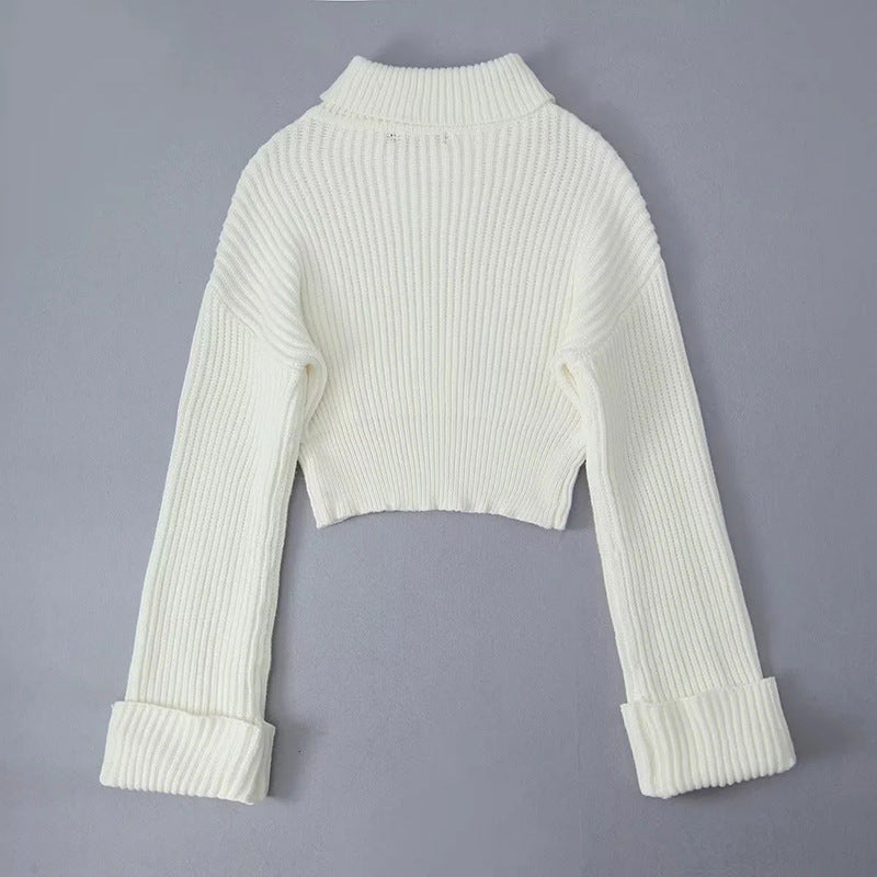 Haut tricoté à manches longues et col haut pour femme, nouvelle mode d'automne, polyvalent, coupe ajustée, haut de gamme, couleur unie