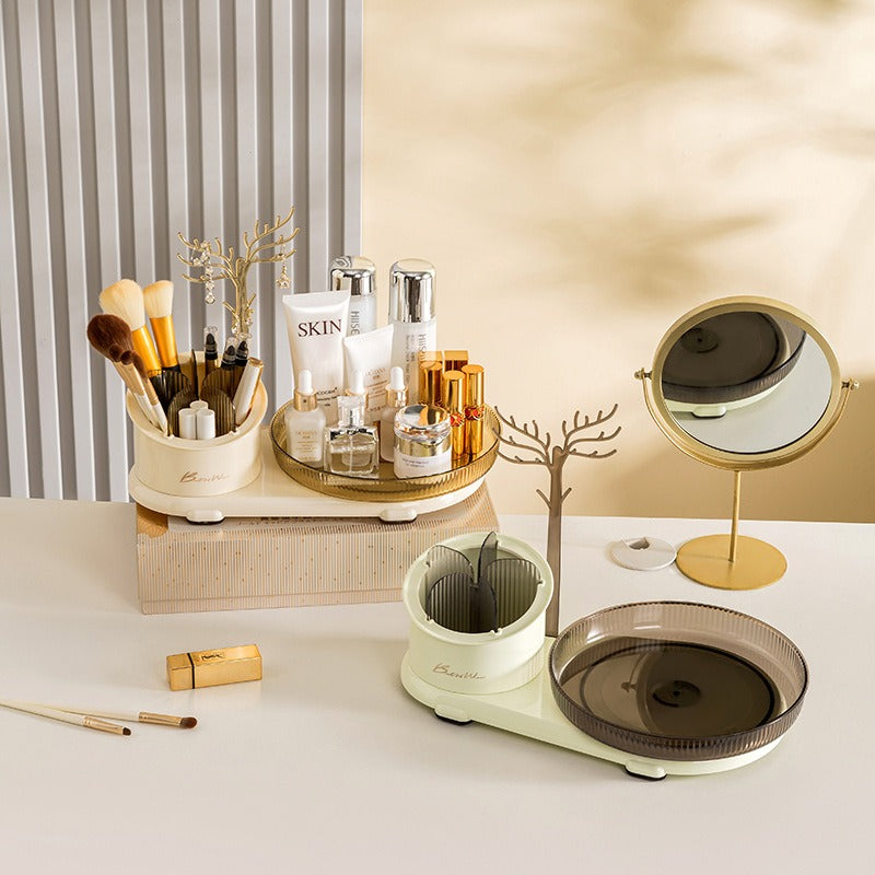 Boîte de rangement pour cosmétiques, support de rangement pour bijoux, pinceaux de maquillage, crayons à sourcils, tube de rangement pour rouge à lèvres, support de rangement rotatif pour coiffeuse
