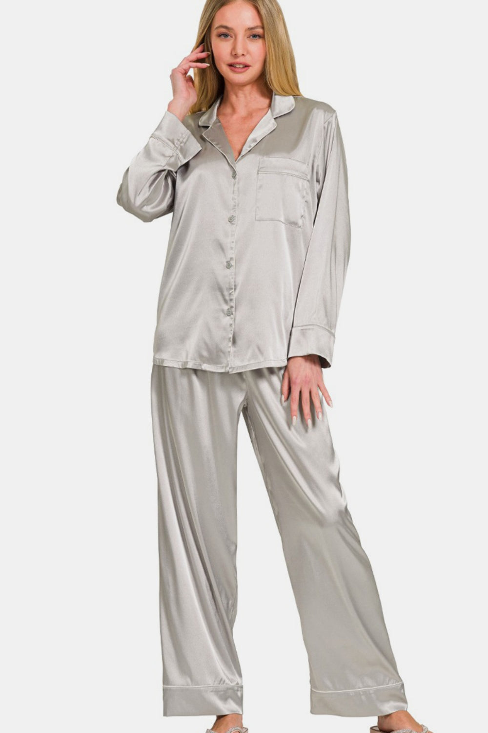 Ensemble pyjama Zenana en satin à manches longues et pantalon