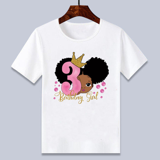 T-shirt à manches courtes pour enfants, confortable, imprimé motif fille africaine, pour anniversaire