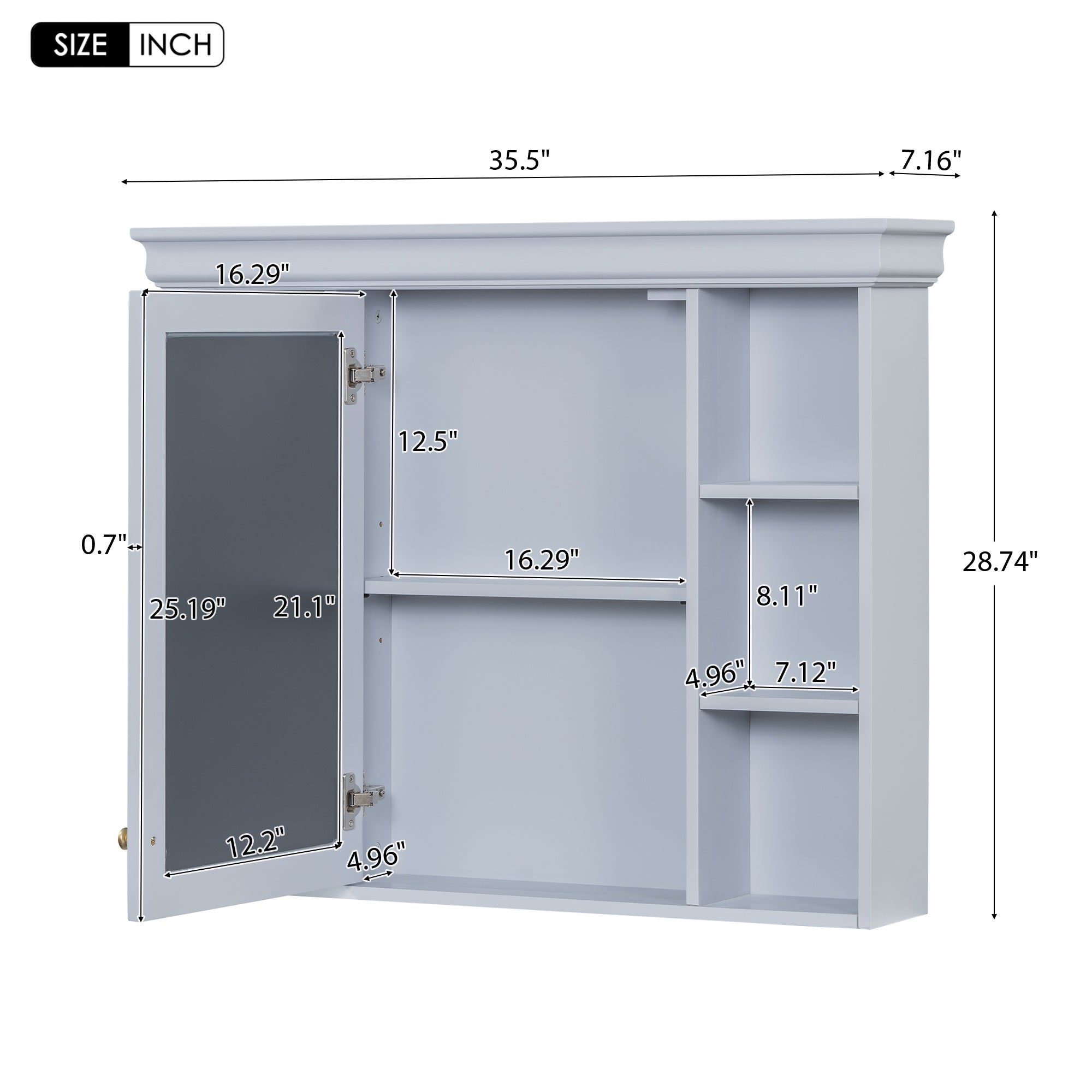 Meuble-lavabo de salle de bain 36'' avec armoire à pharmacie, armoire à miroir moderne avec étagère réglable, meuble de rangement de salle de bain avec 4 tiroirs