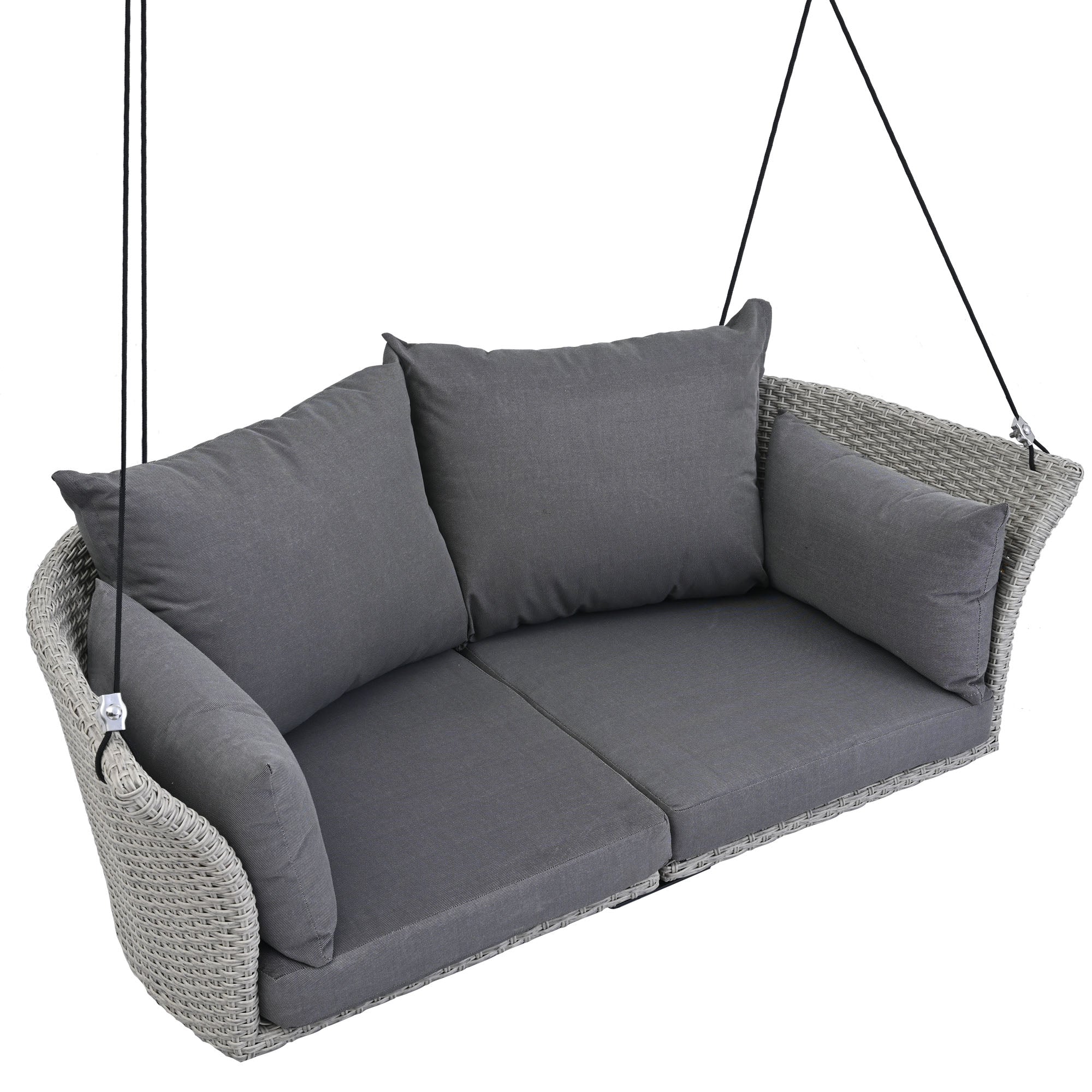 Siège suspendu GO 51,9" pour 2 personnes, balancelle en rotin tressé, balançoire de porche avec cordes, osier gris et coussin