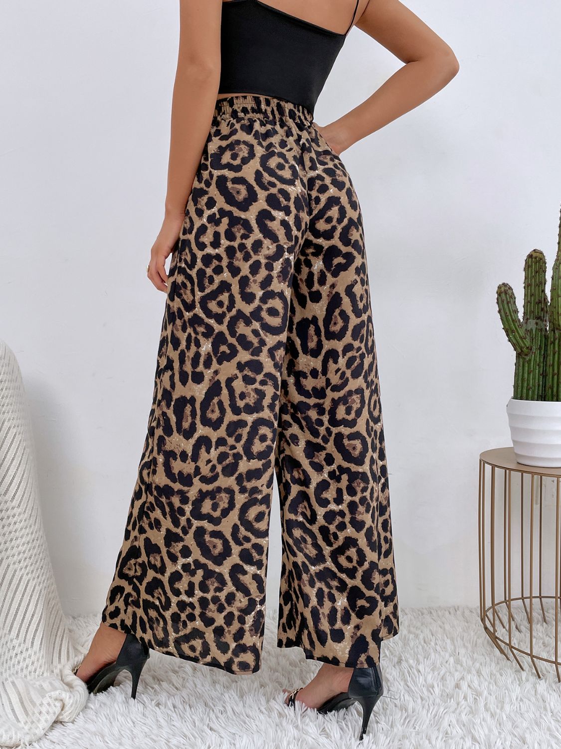 Pantalon large imprimé à taille élastique