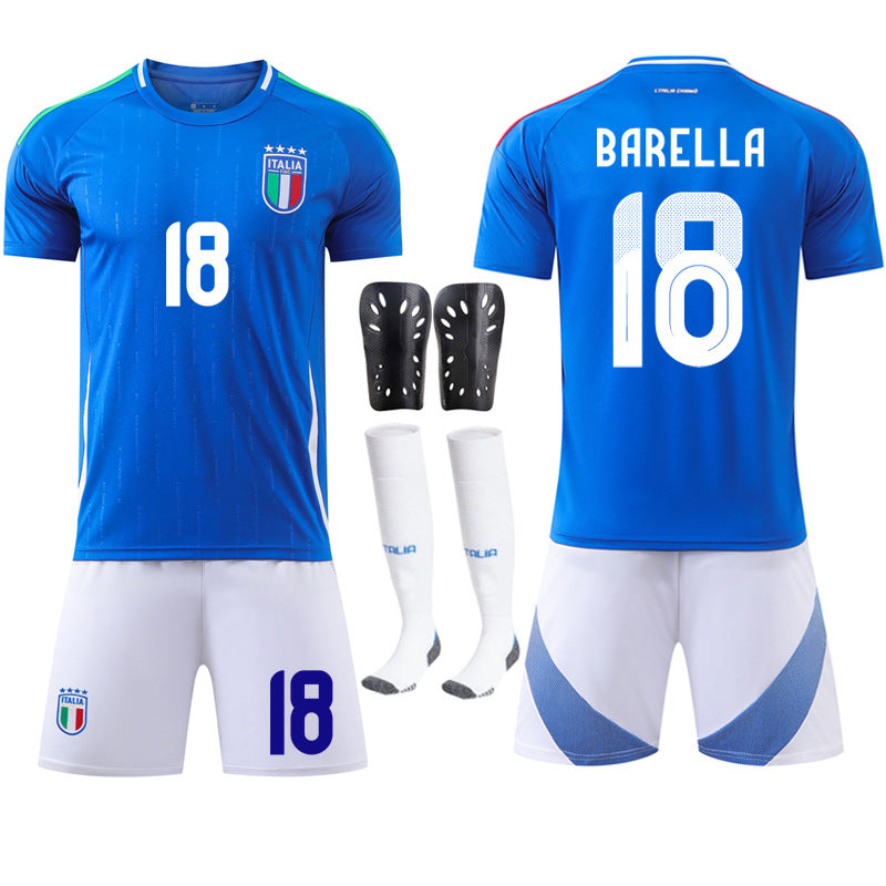 Maillot de football domicile Italie Coupe d'Europe n° 14 Chiesa 18 Barella équipe nationale