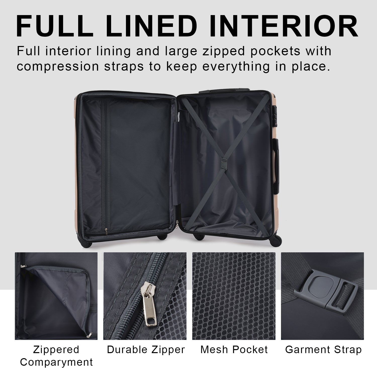 Ensemble de 3 valises rigides à roulettes avec serrure TSA, légères, 50,8 cm, 61 cm, 71 cm, noires et ABS