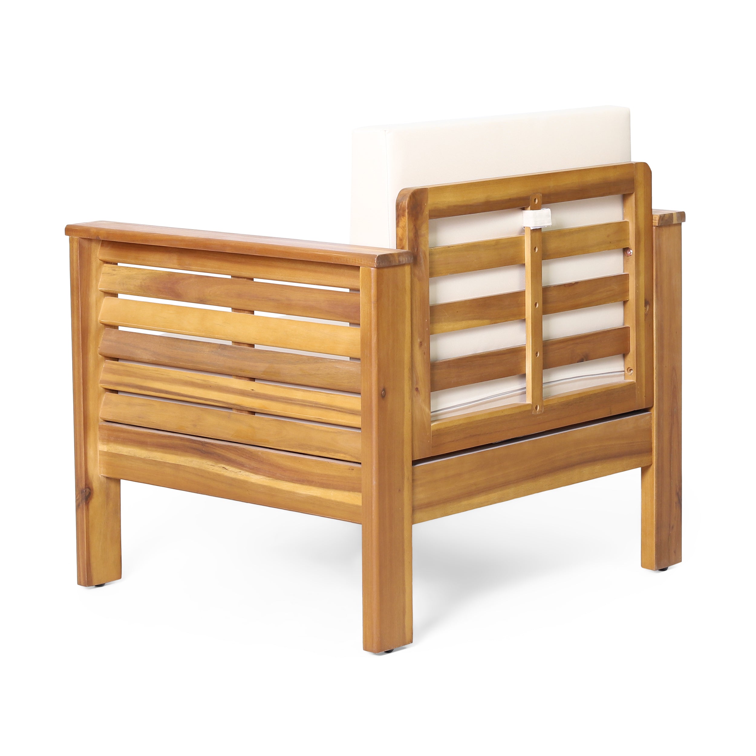 (Lot de 2) Chaises club d'extérieur en bois d'acacia avec coussins, teck + beige, 27,75"P x 32"L x 27,75"H