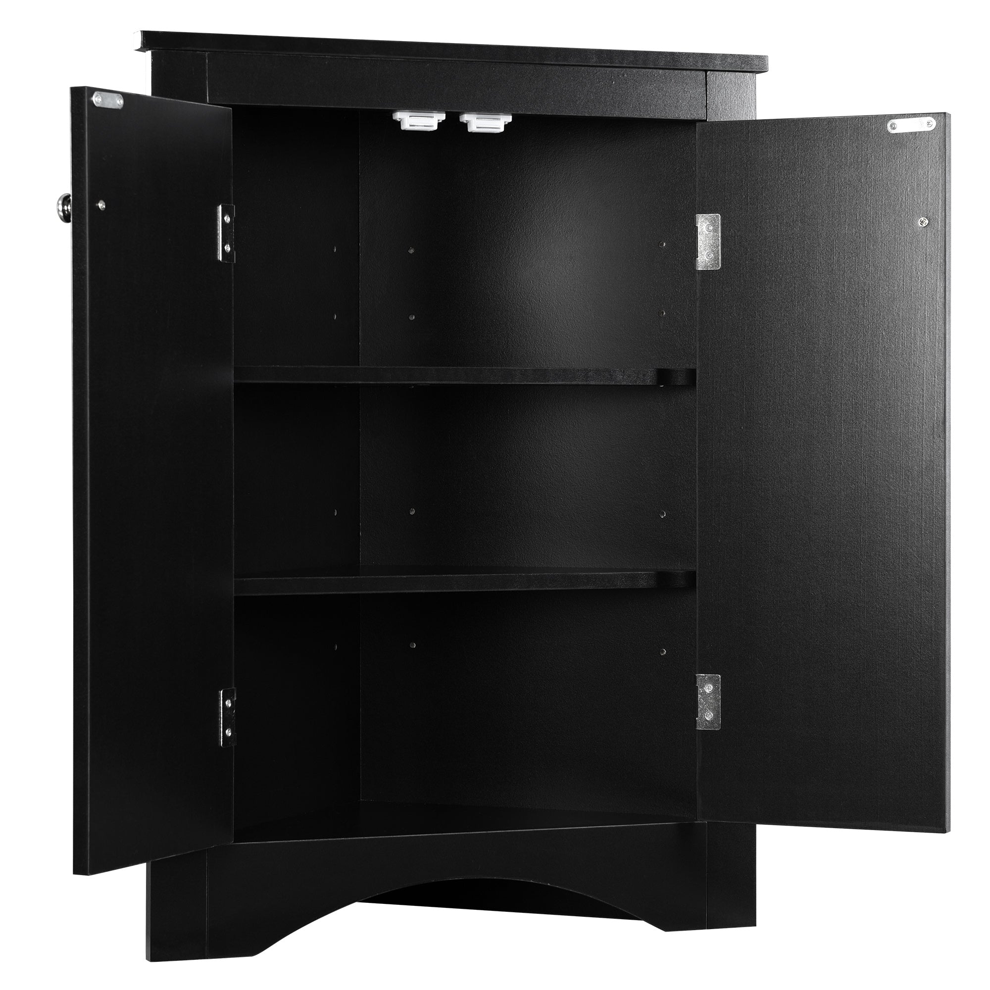 Meuble de rangement triangulaire noir pour salle de bain avec étagères réglables, meuble de sol autoportant pour cuisine