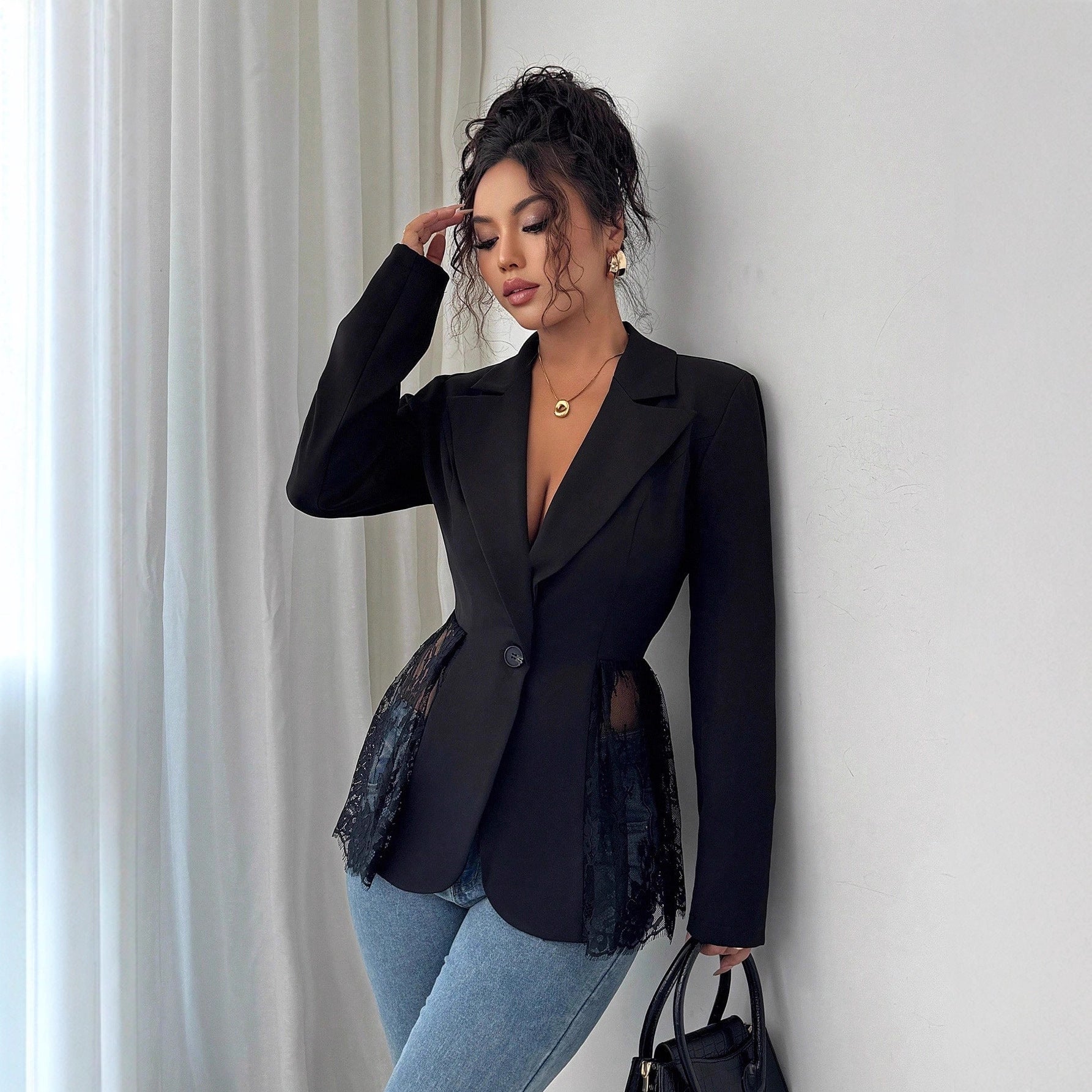 Lace waist slimming A-line women's suit jacket