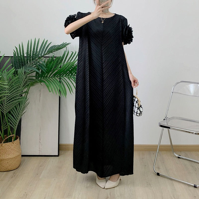 Wrinkle plate flower dress hand cranked flower pressed pleated long skirt