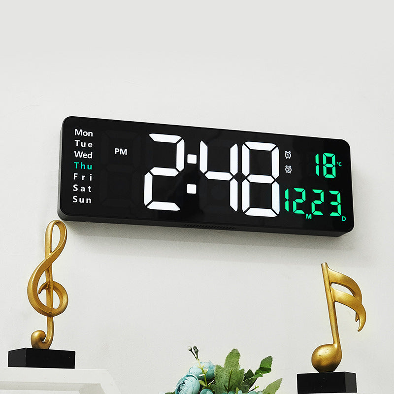 Horloge murale numérique à LED de 13/16 pouces, télécommande murale, affichage de la température, de la date et de la semaine, minuterie, double alarme