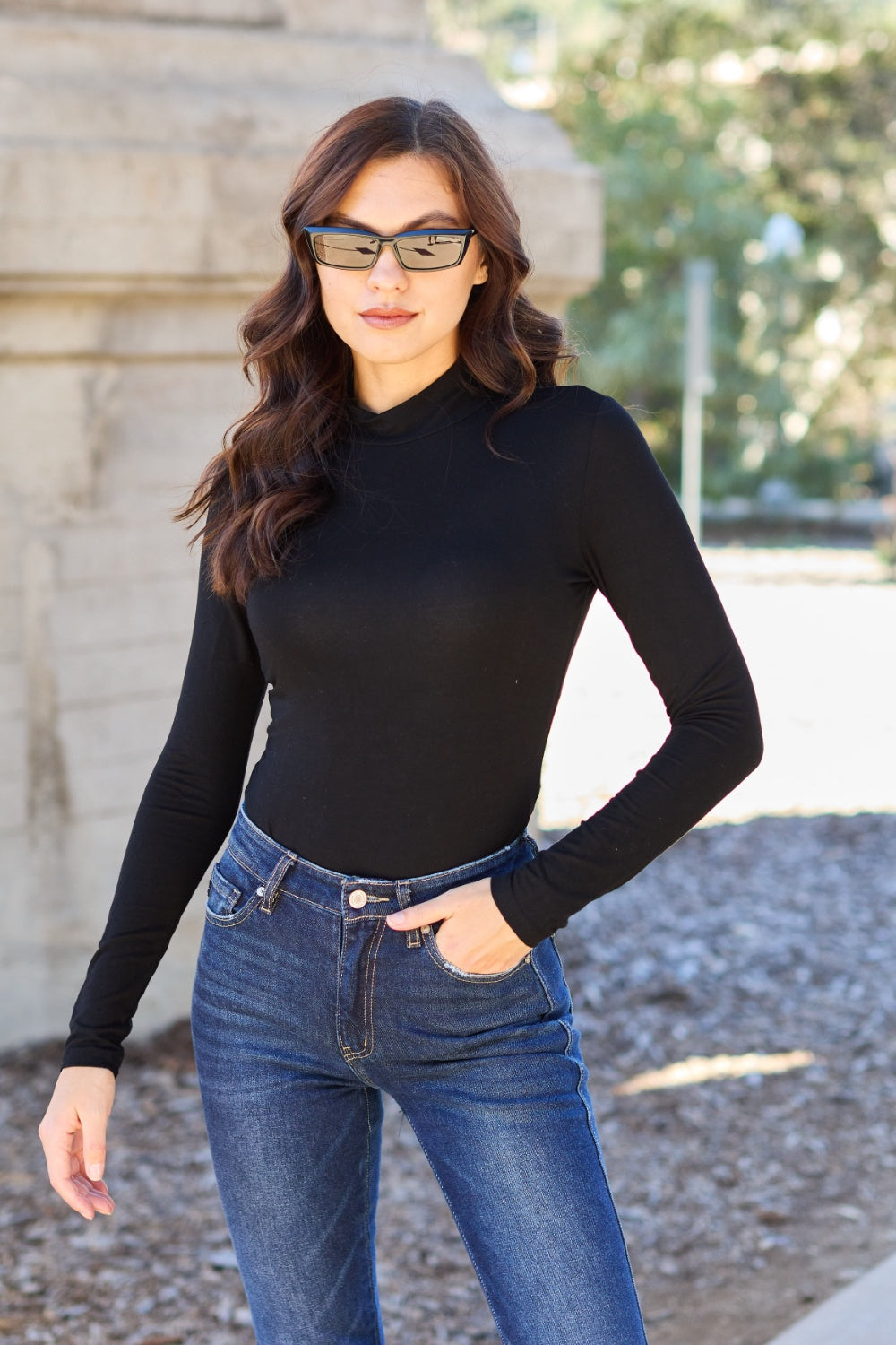 Body Basic Bae à manches longues et col montant, taille standard