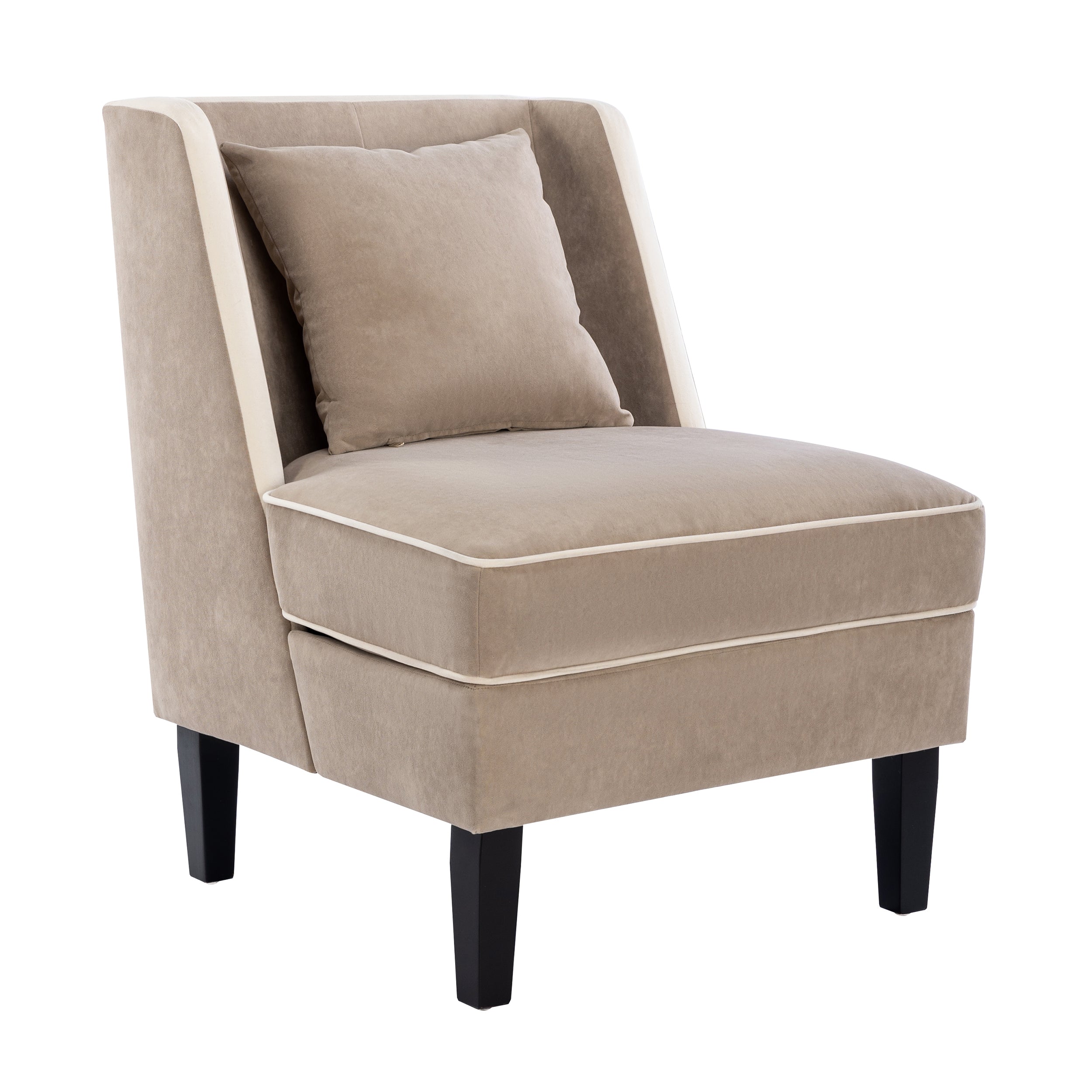 Fauteuil d'appoint rembourré en velours avec passepoil crème, beige et crème