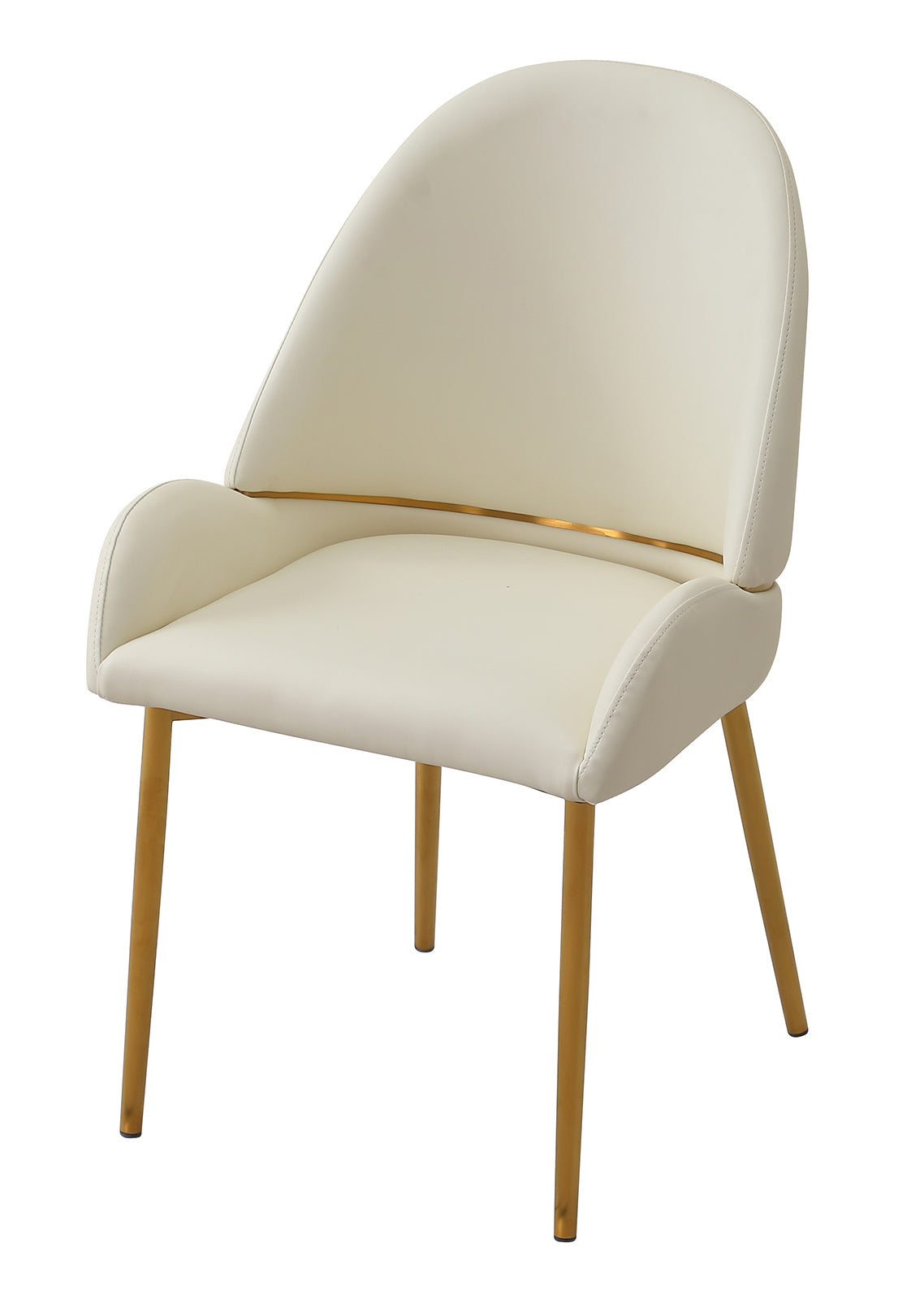 Dining Chair with PU Leather Beige color metal legs (Set of 2)(Foam + Beige + Meta)