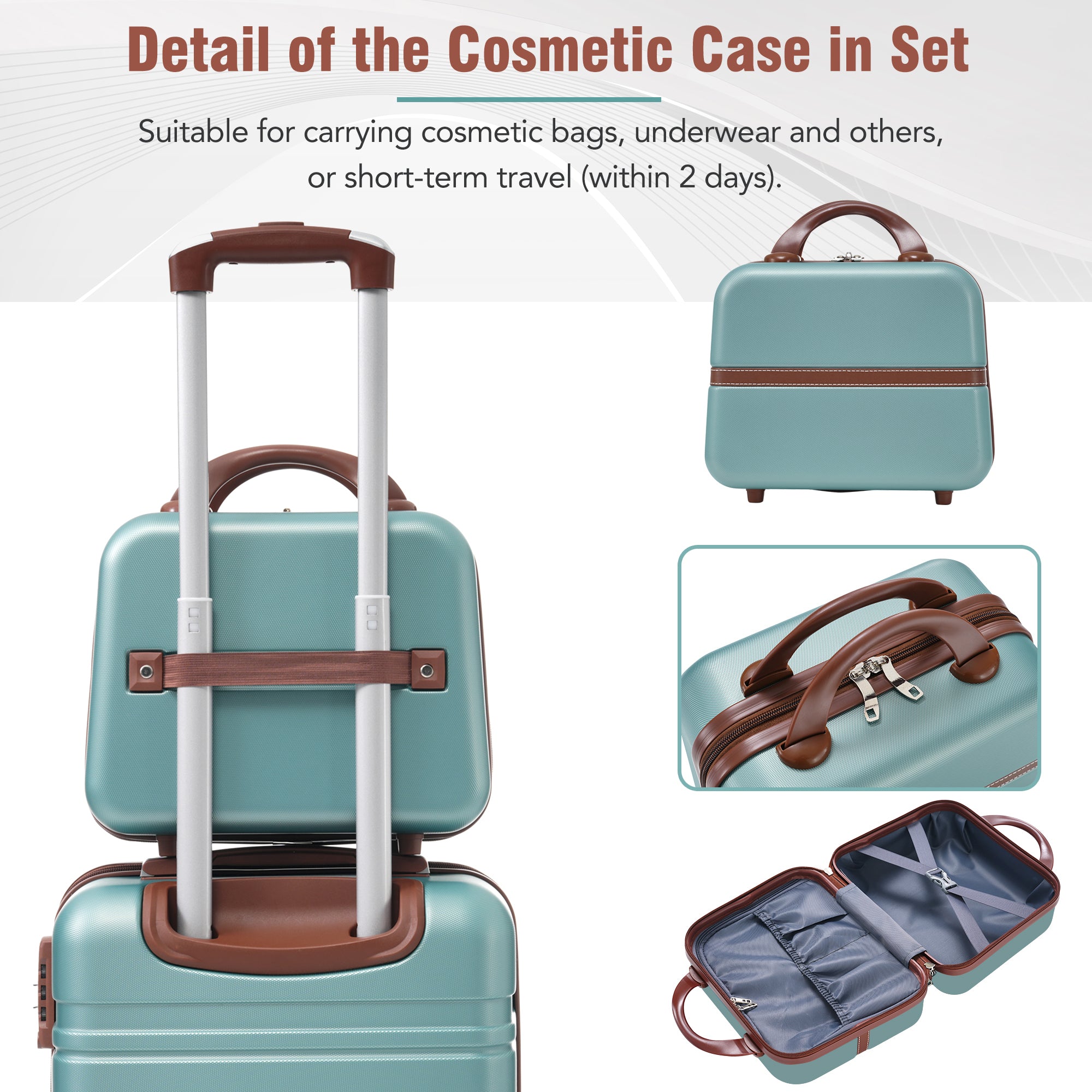 Ensemble de 3 valises rigides 20" + 28" avec trousse de maquillage, valise à roulettes avec serrure TSA, légère et verte
