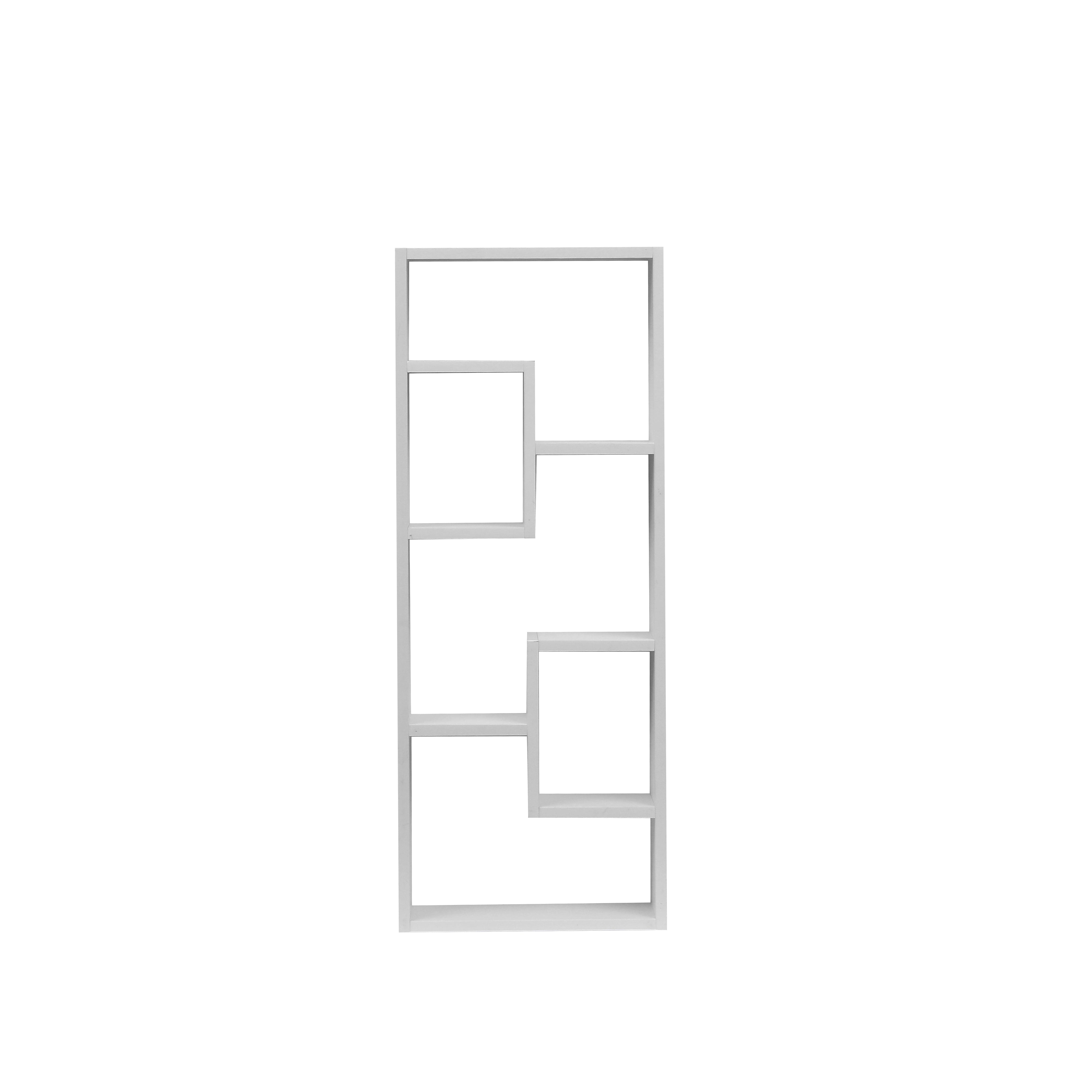 Bibliothèque, bibliothèque ouverte en bois autoportante avec 5 cubes, avec 2 crochets en trou de serrure, rangement rectangulaire décoratif pour bureau à domicile