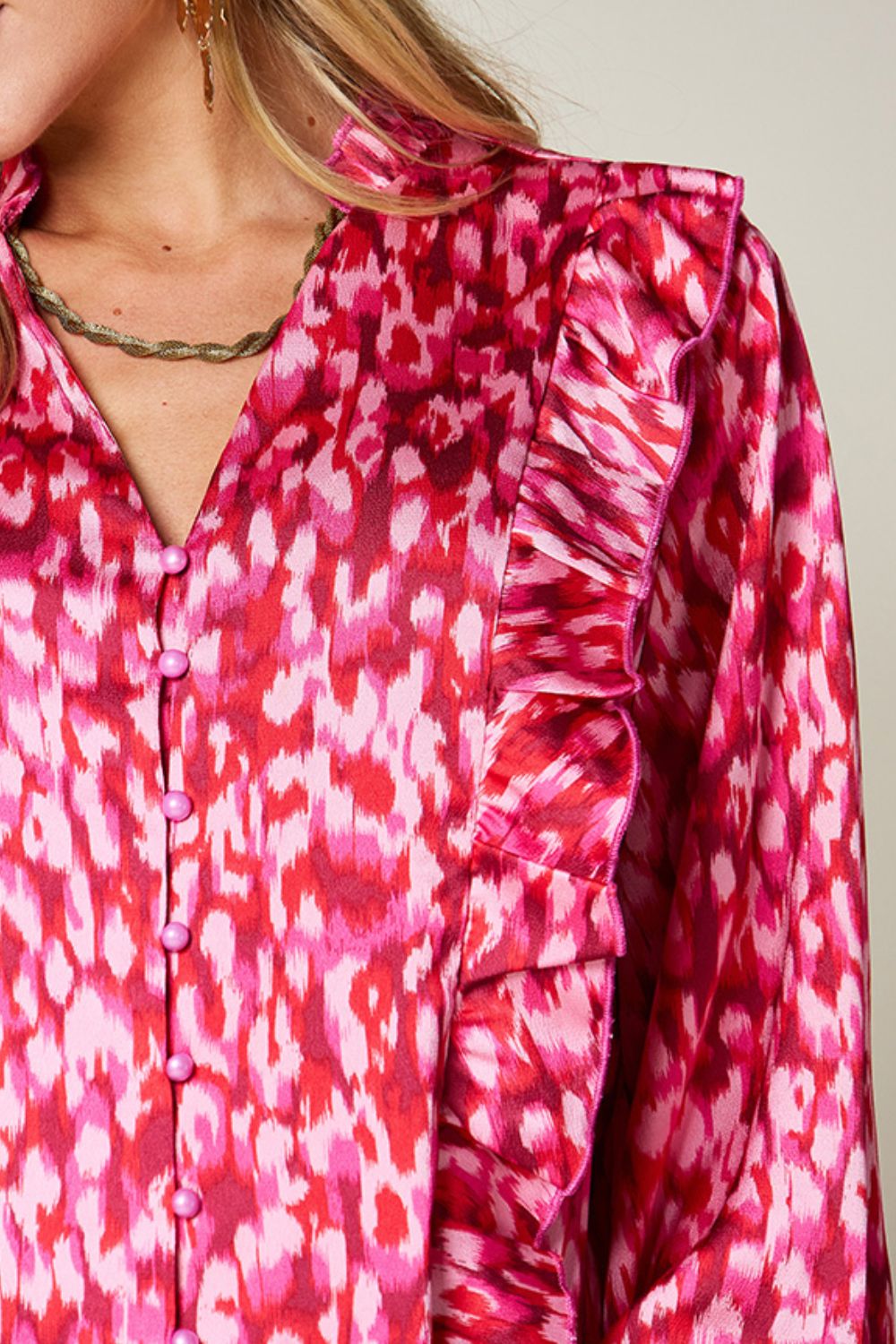Chemise à manches ballon à volants et imprimé Double Take, taille standard