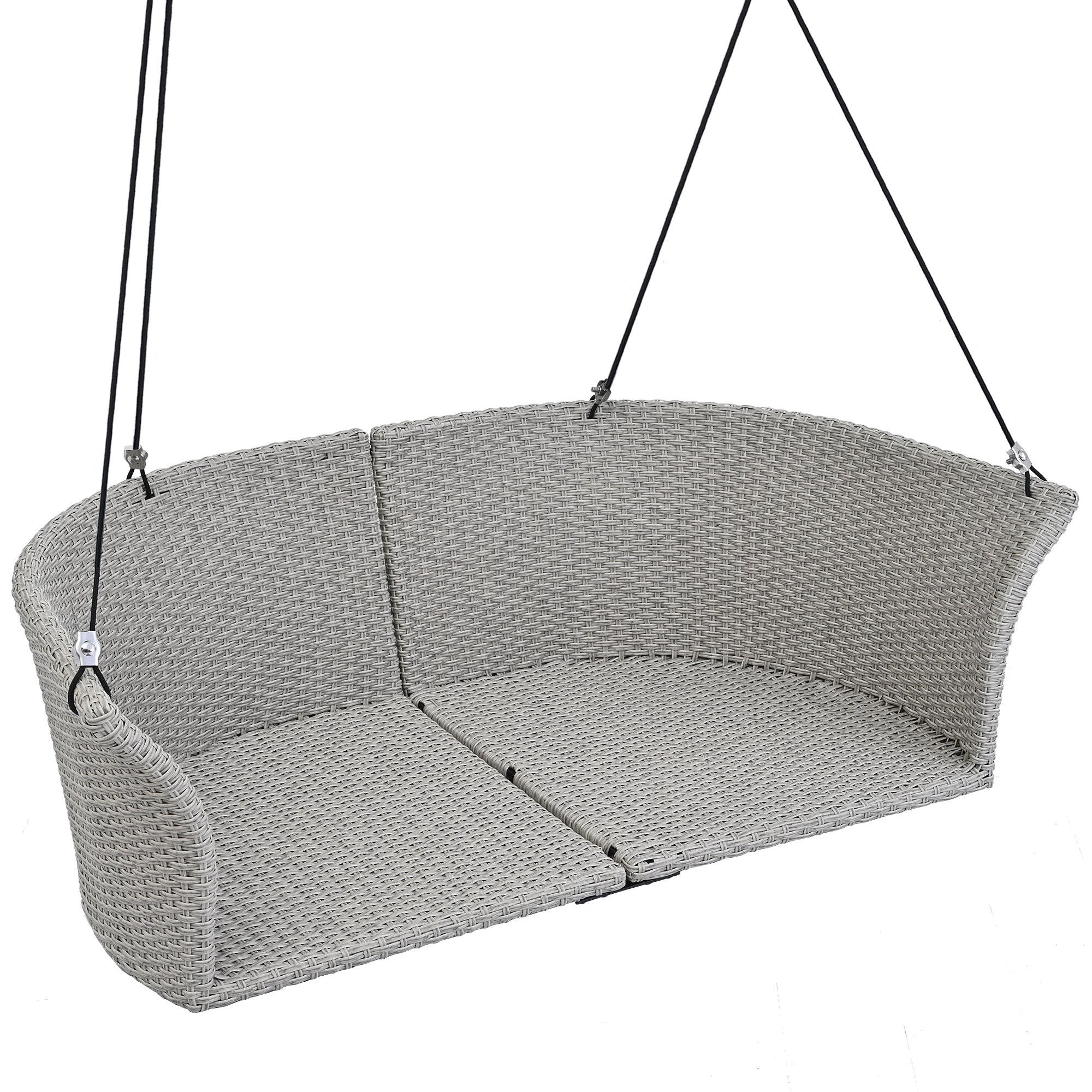 Siège suspendu GO 51,9" pour 2 personnes, balancelle en rotin tressé, balançoire de porche avec cordes, osier gris et coussin