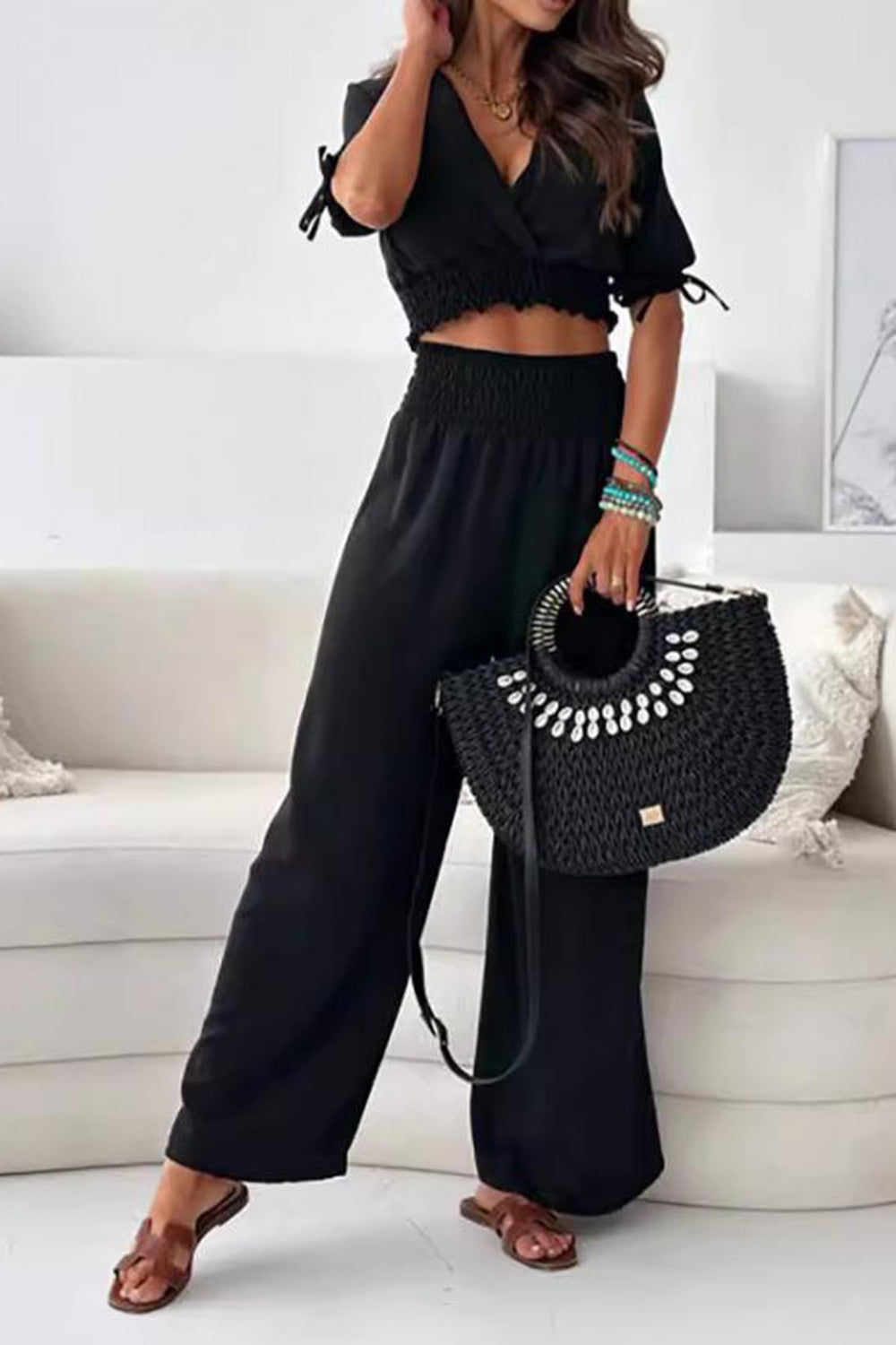 Ensemble haut à manches courtes et pantalon à surplis