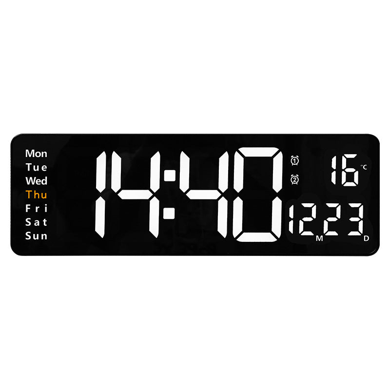 Horloge murale numérique à LED de 13/16 pouces, télécommande murale, affichage de la température, de la date et de la semaine, minuterie, double alarme