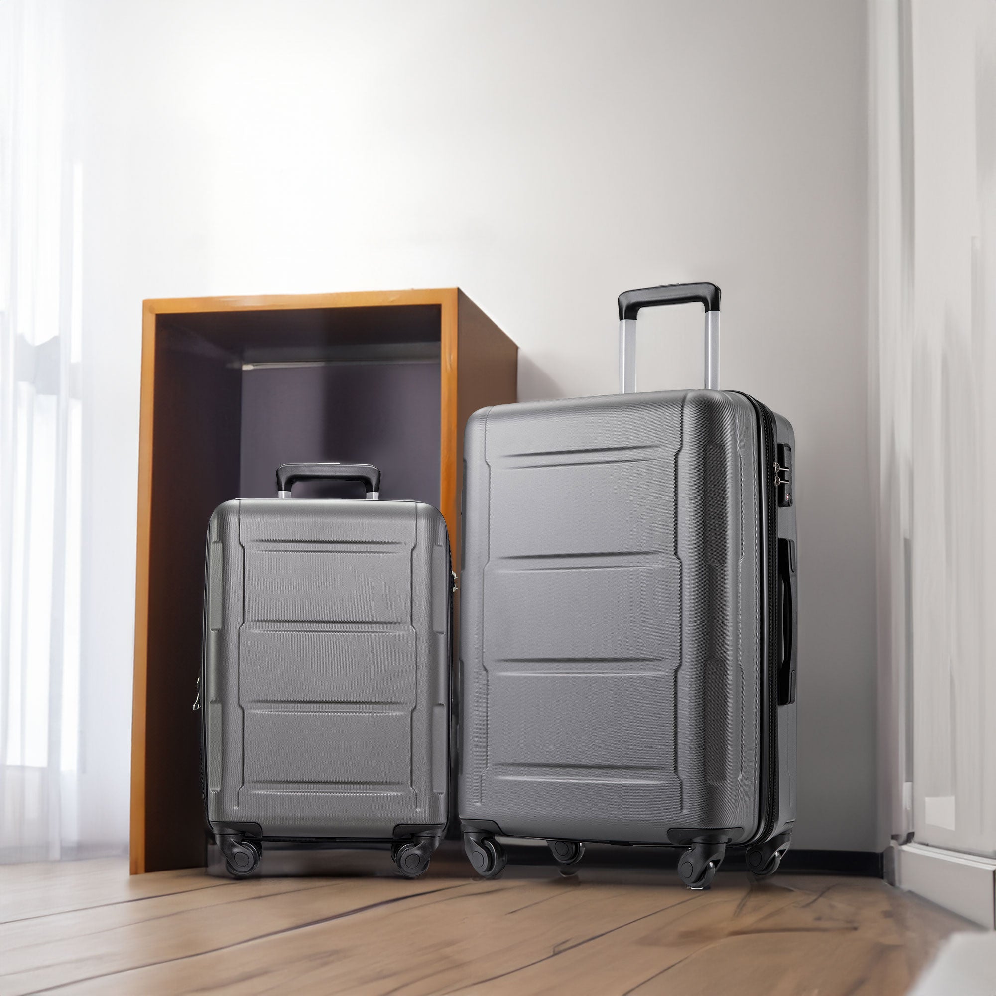 Ensemble de 2 valises extensibles à roulettes pivotantes, valise légère en ABS avec serrure TSA, 20 pouces et 24 pouces, gris foncé et plastique