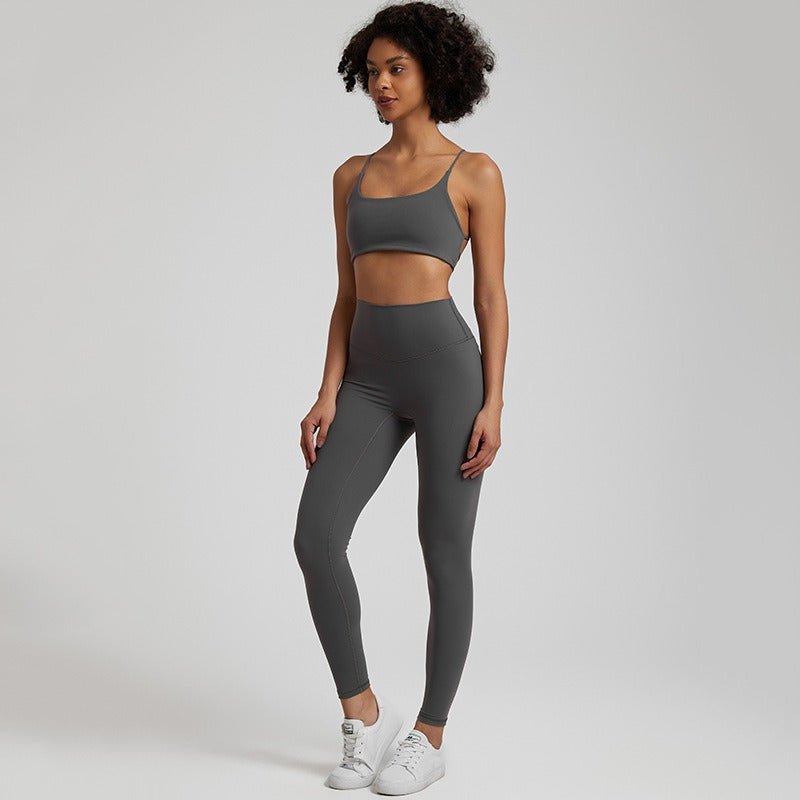 Vêtements de yoga nus européens et américains pour femmes, lifting des fesses, combinaison de course respirante et moulante, vêtements de sport et de fitness du dos