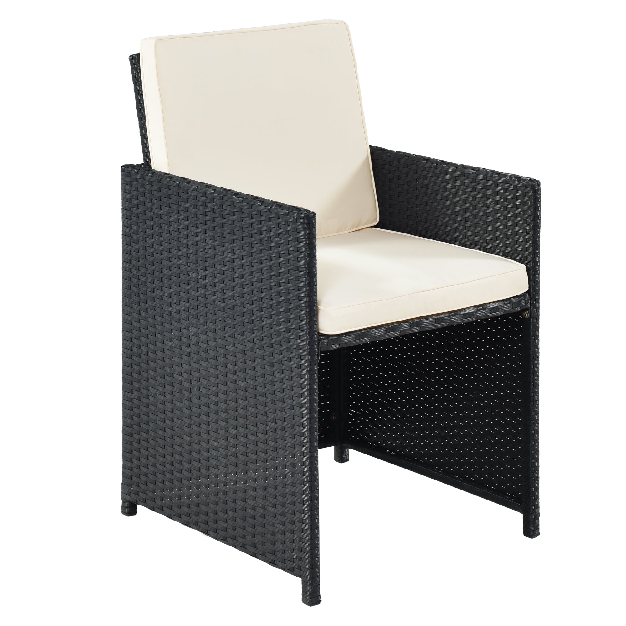 Ensemble de salle à manger TOPMAX Patio en osier PE toutes saisons avec plateau en bois pour 8 personnes, rotin noir et coussin beige (9 pièces)