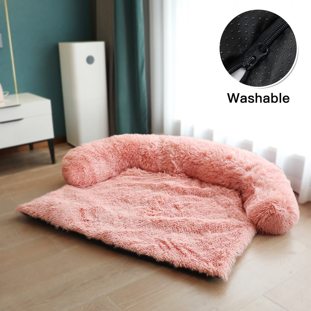 Grand canapé-lit d'hiver pour chien avec fermeture éclair, housse amovible, niche en peluche, tapis pour chat, canapé-lit pour grand chien