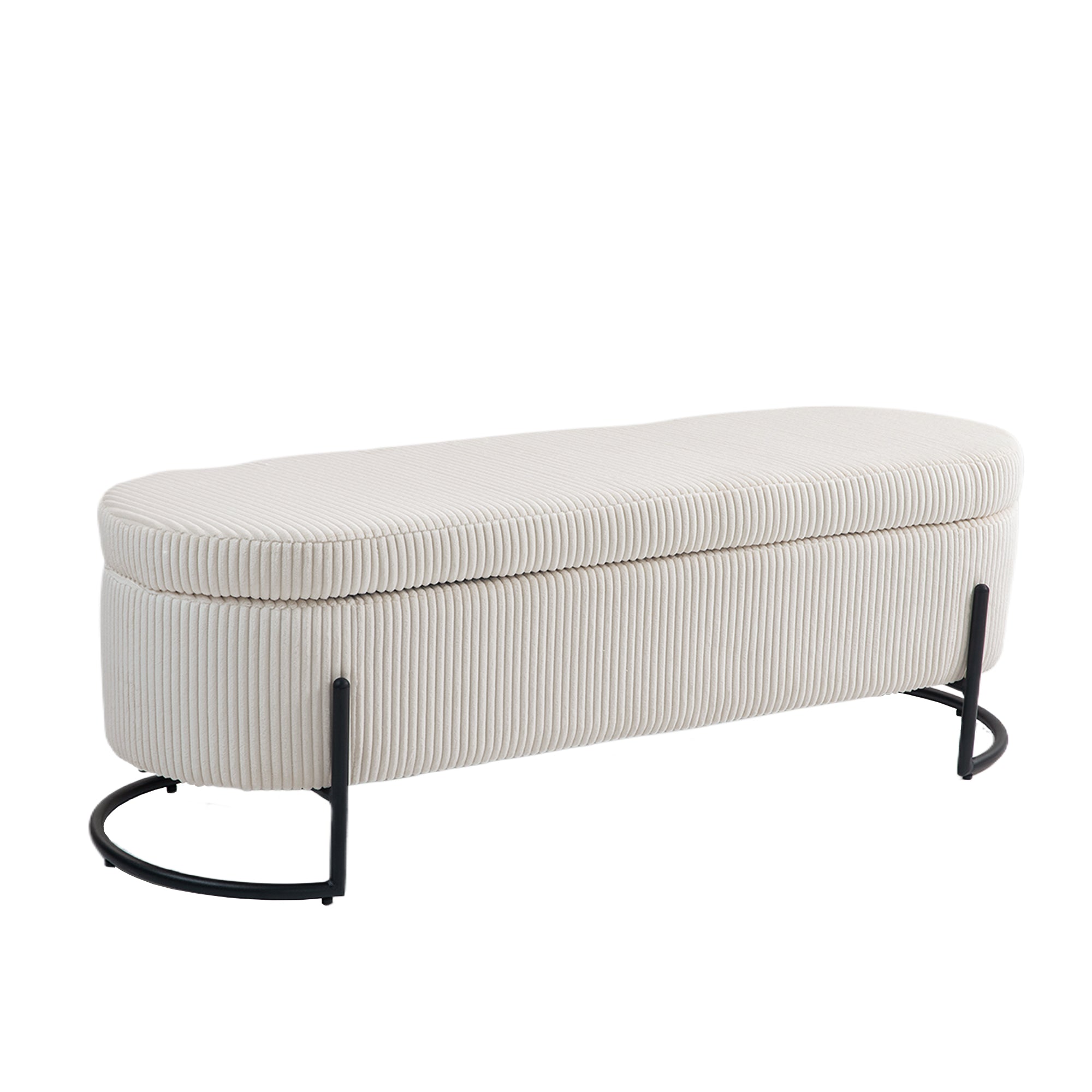 Chaise ottomane de rangement COOLMOR avec charnière de sécurité et coussin en tissu doux (beige)