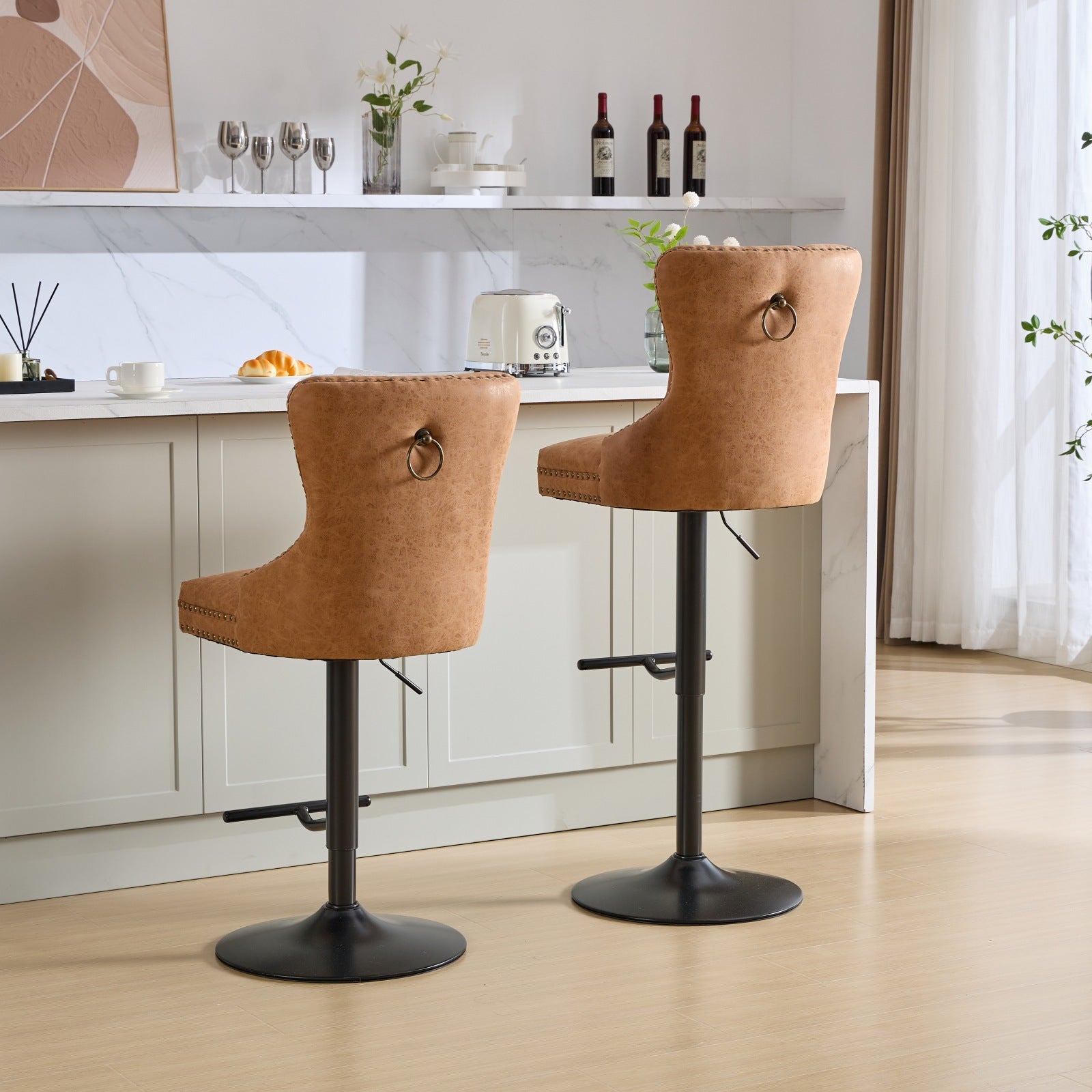 Tabouret de bar rotatif vintage en PU, hauteur d'assise réglable de 25 à 33 pouces, tabouret de bar moderne (orange, ensemble de 2 pièces)