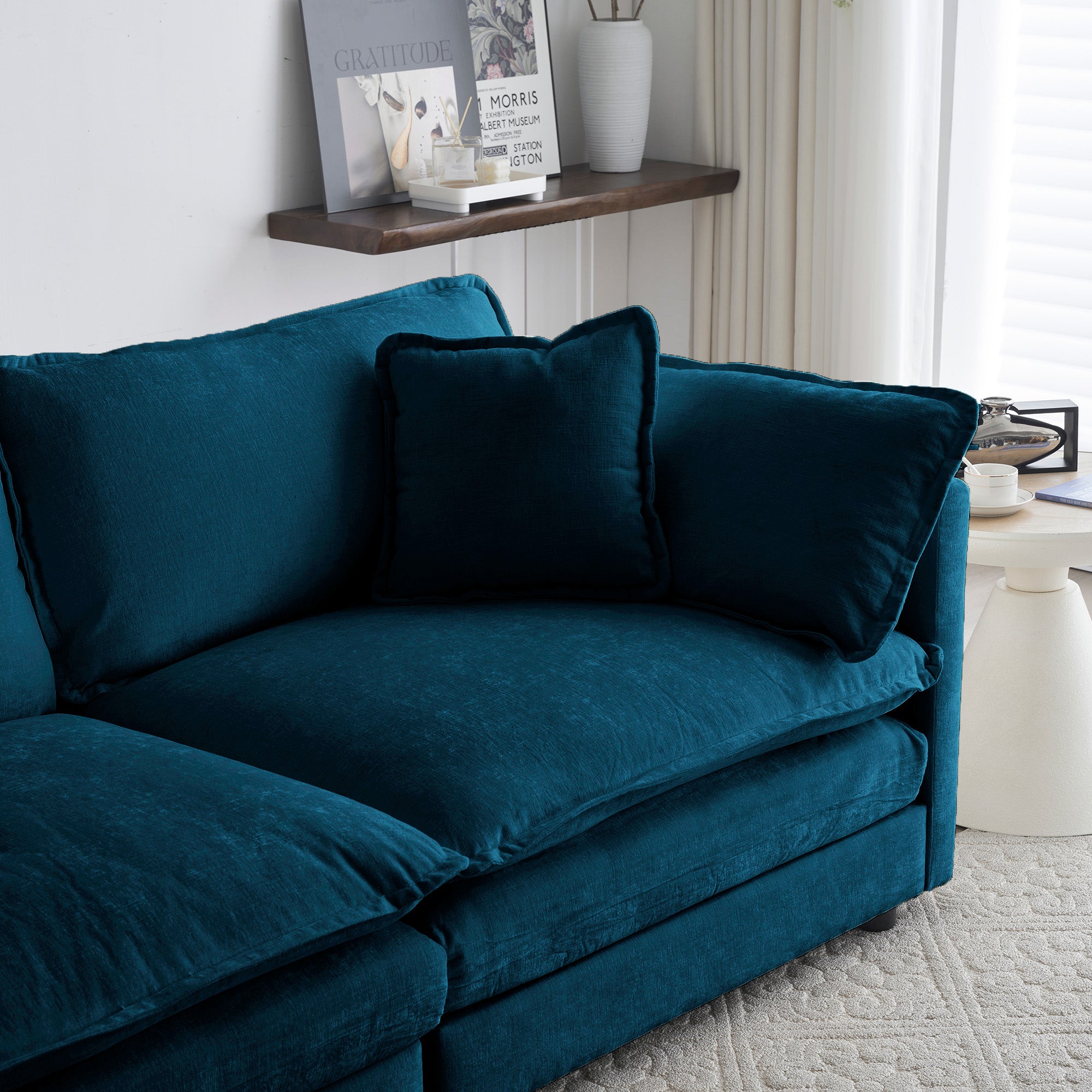 Canapé causeuse moderne en tissu pour salon, canapé 2 places rembourré, grande taille, siège profond, avec 4 oreillers, chenille bleue