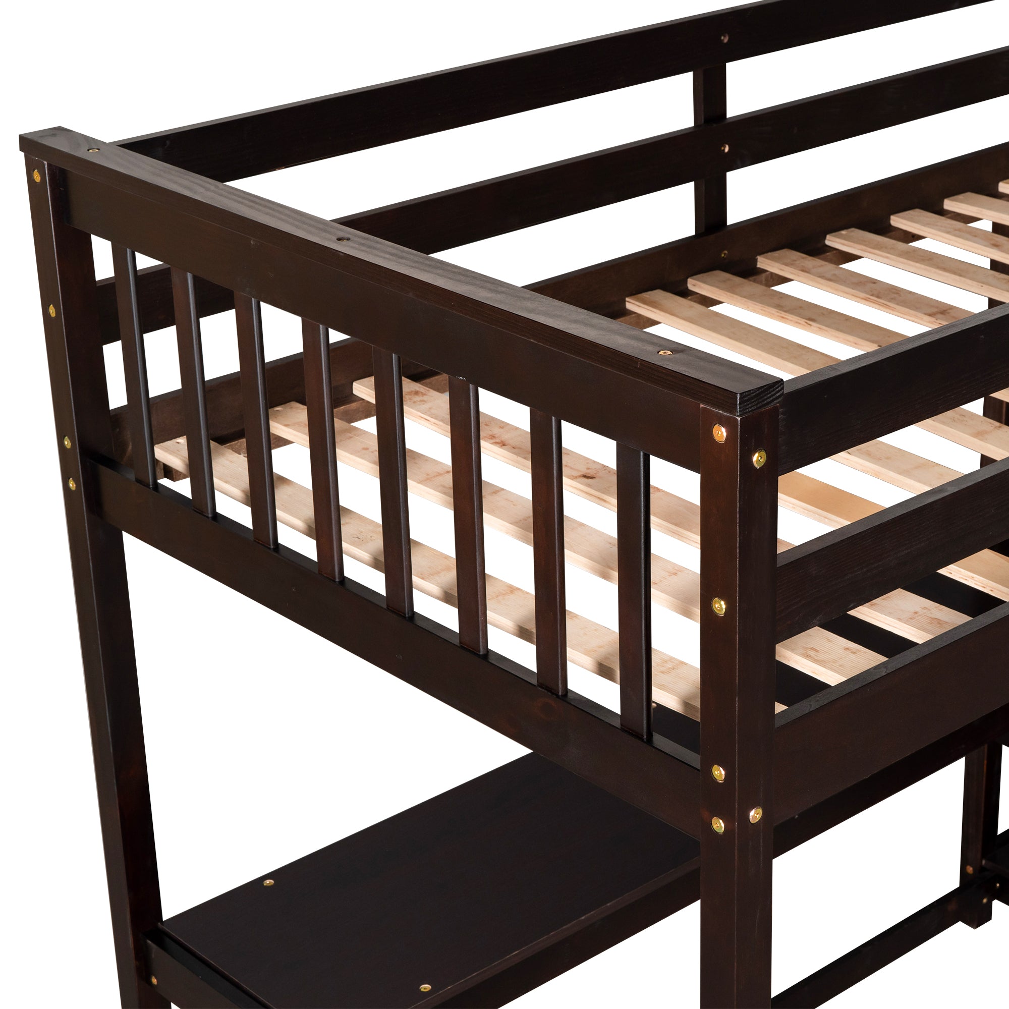Twin Size Loft Bed with Storage Shelves and Under-bed Desk Espresso