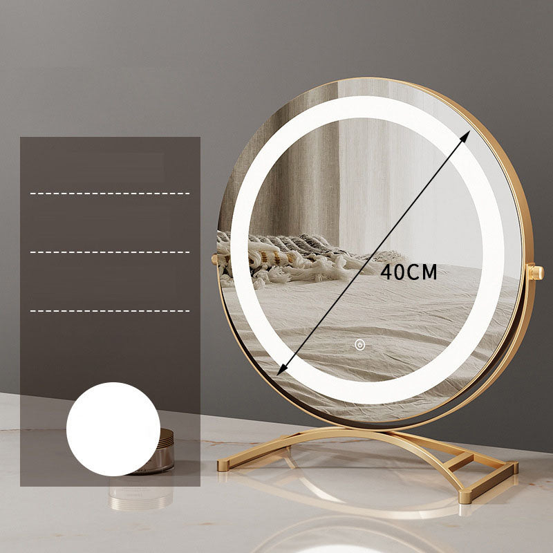 Round black dressing table makeup mirror desktop LED light