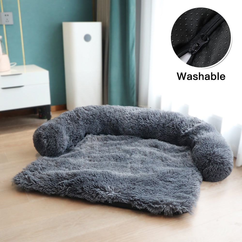 Grand canapé-lit d'hiver pour chien avec fermeture éclair, housse amovible, niche en peluche, tapis pour chat, canapé-lit pour grand chien