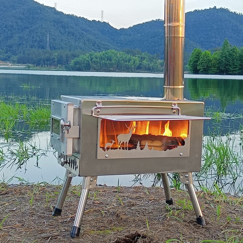 Poêle à bois de camping pliable et portable en acier au carbone pour tentes extérieures