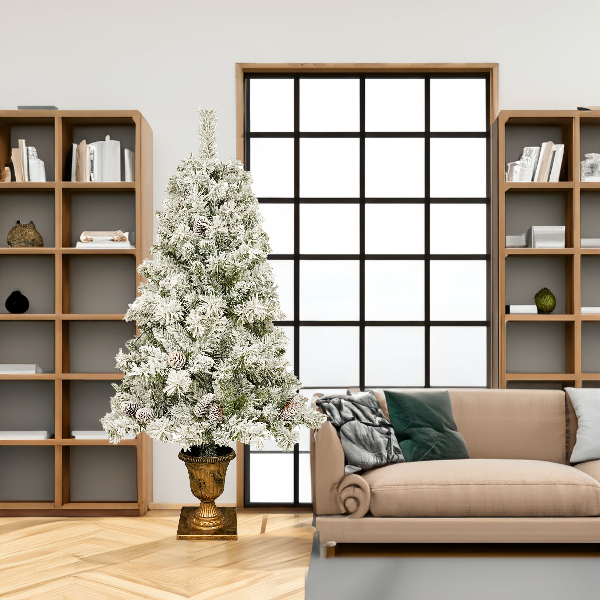 Un ensemble de 4 sapins de Noël artificiels, comprenant des guirlandes de fleurs, des guirlandes de fleurs et 2 arbres d'entrée, avec lumières LED