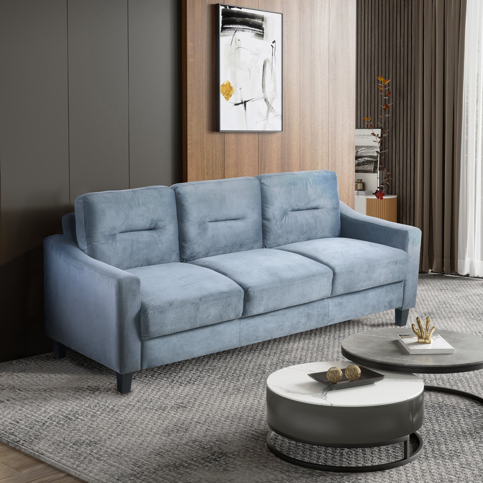 Canapés sectionnels gris confortables et canapés pour salon, bureau, petit espace, tissu chenille