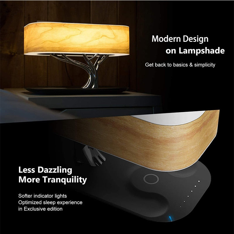 Lampe de table LED moderne pour chambre à coucher, haut-parleur Bluetooth à intensité variable, chargeur de téléphone, lampe de bureau sans fil, lampe de chevet, lampe de table, lampe d'arbre