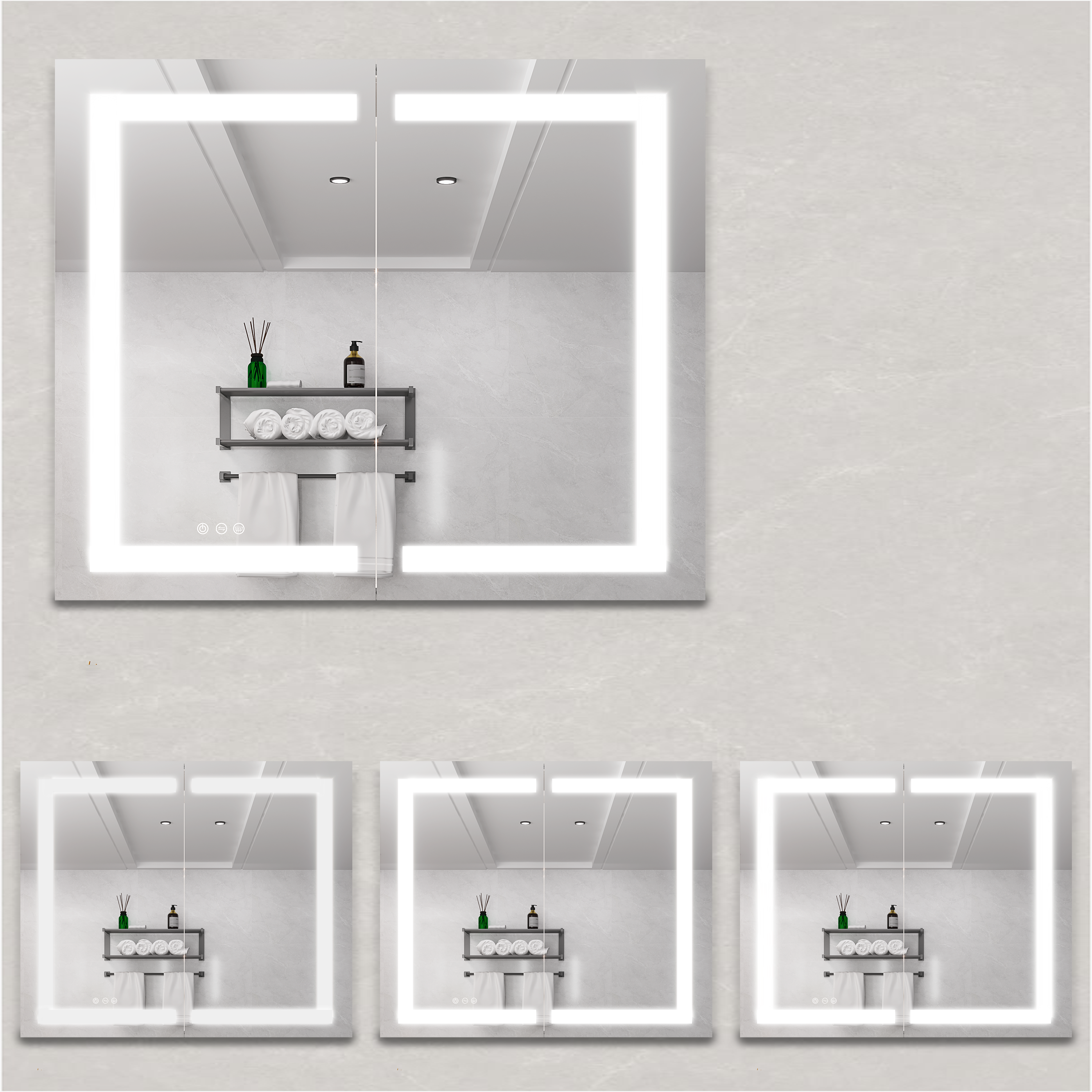 Armoire à pharmacie 36 x 30 pouces avec miroir de courtoisie à LED, antibuée, encastrée ou en saillie, étanche, à intensité variable, en aluminium, avec éclairage 3000 K ~ 6000 K, double porte et interrupteur tactile.