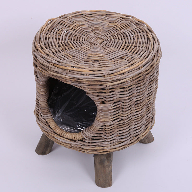 Tabouret rond en rotin pour loisirs, quatre saisons, semi-fermé, respirant, pour chat et chien, style moderne et simple