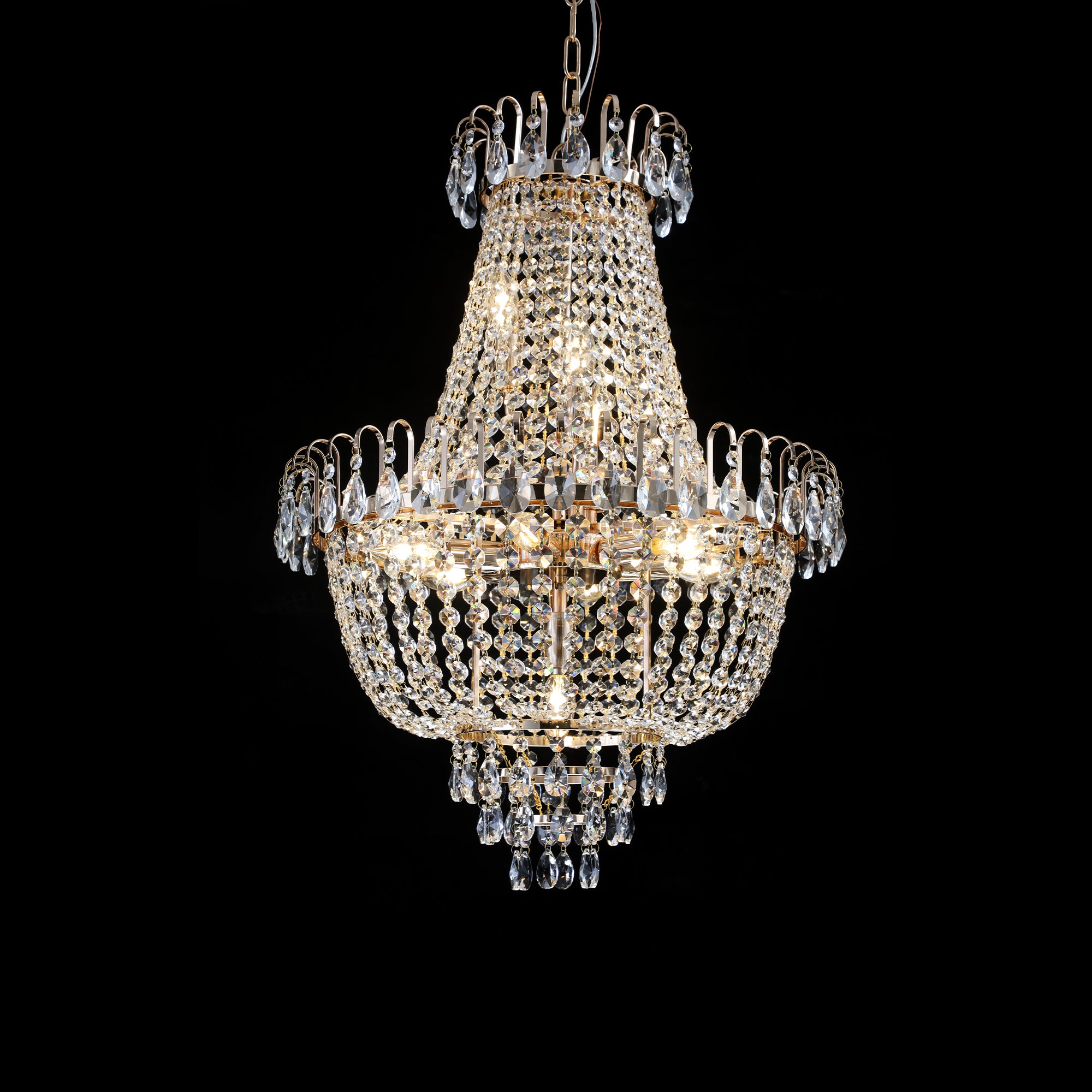Suspension en cristal doré, grand éclairage de plafond de luxe moderne (sans ampoules)
