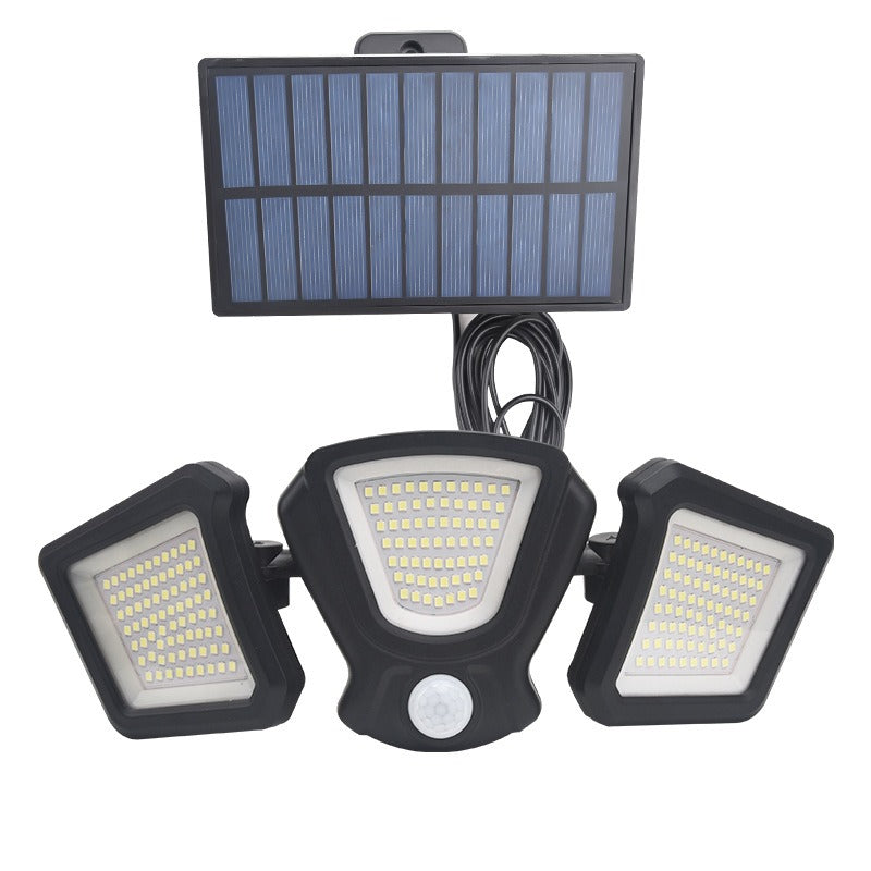 New Three Head Solar Split Wall Lamp 216Led Strong Light Outdoor Courtyard Street Lamp 5m Male Table Lamp With Line